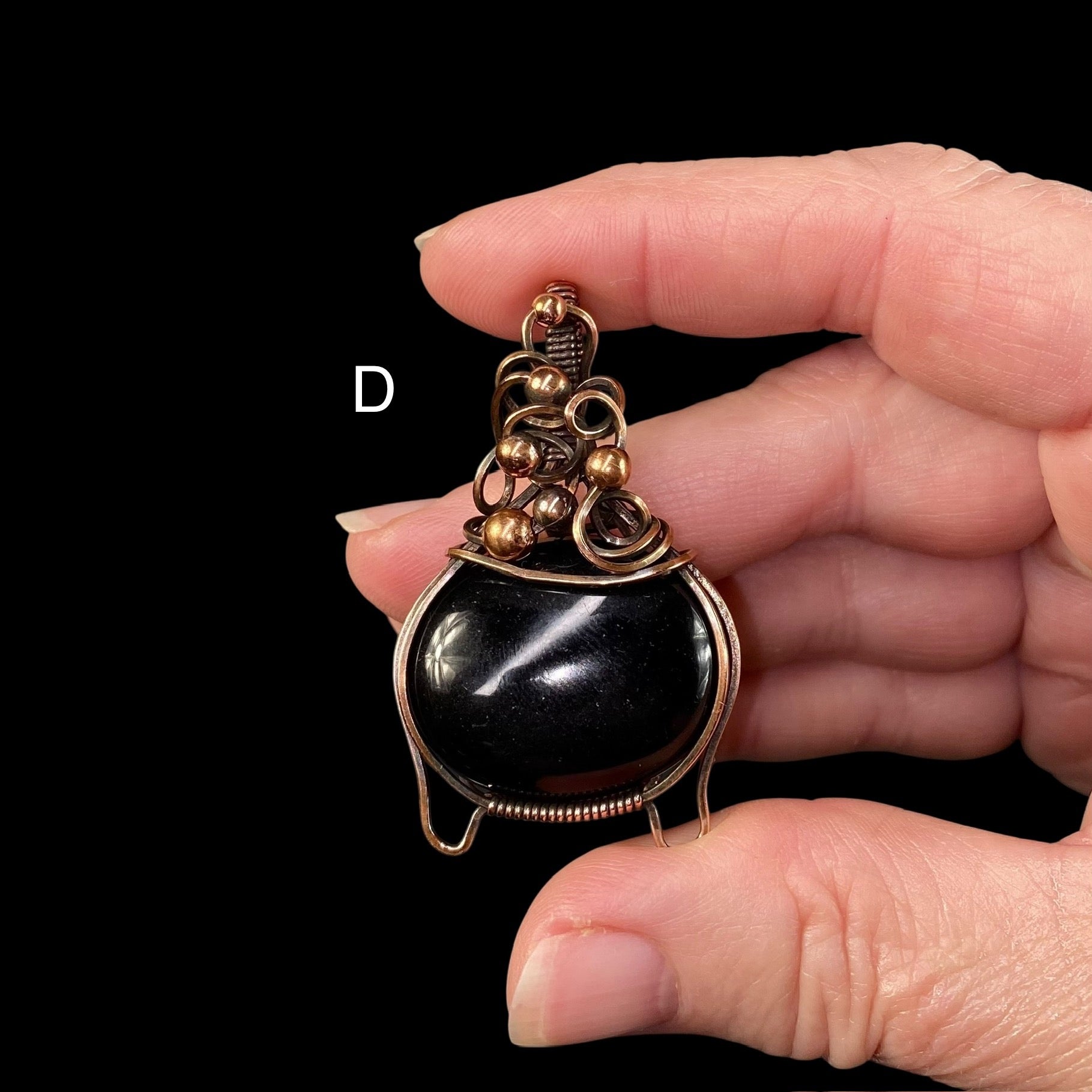 Bubbling Cauldron Black Onyx and Copper Wire Wrapped Pendant, Halloween Jewelry
