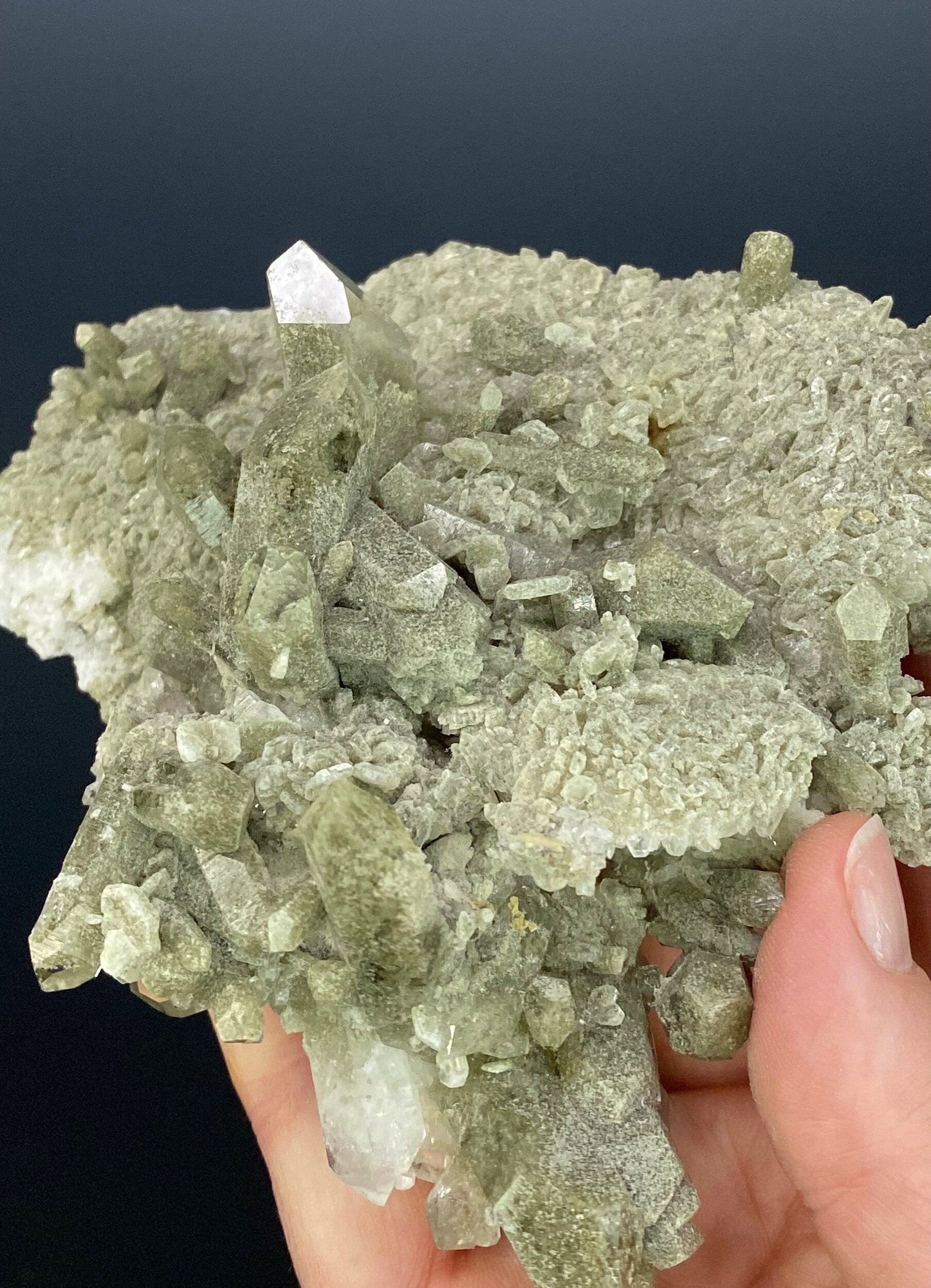 Chlorite Included Quartz Crystal Cluster with Pericline