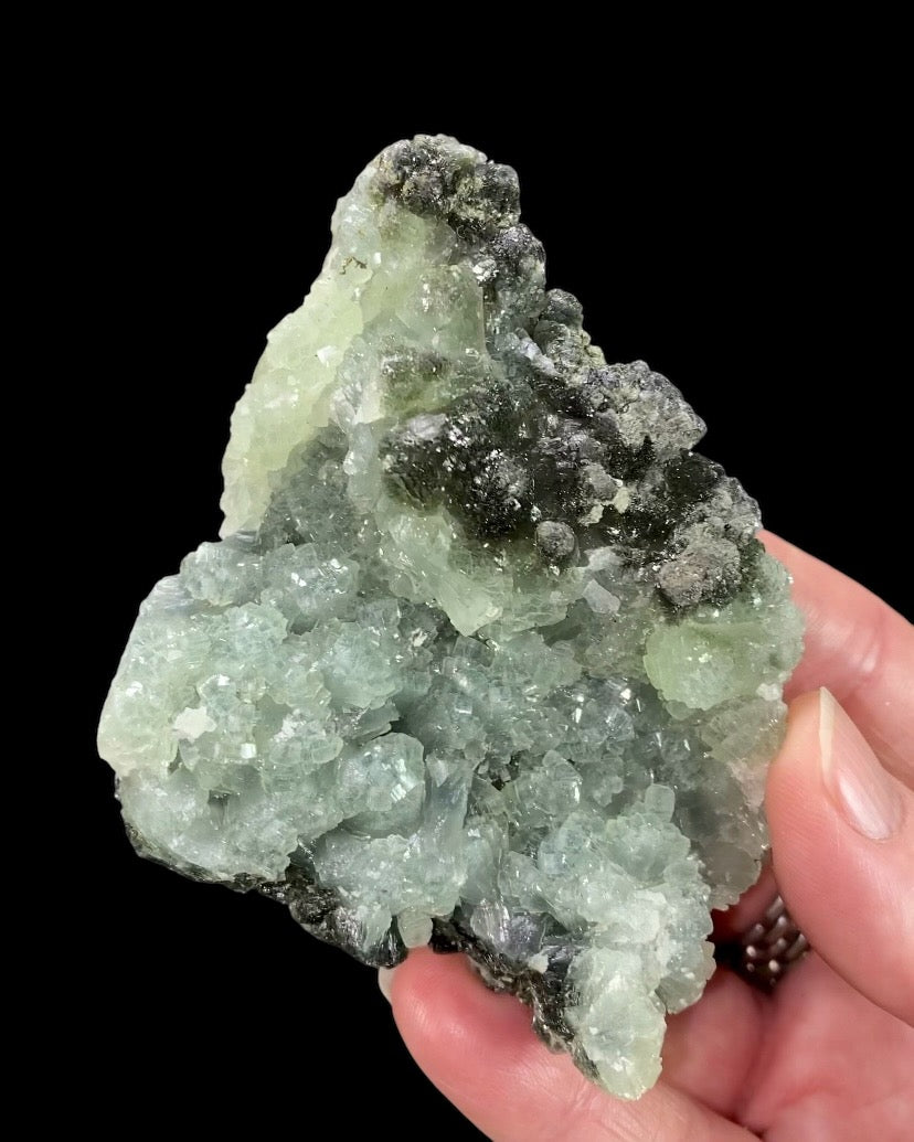 Deep Green Prehnite Cluster with Fine Needle Crystals