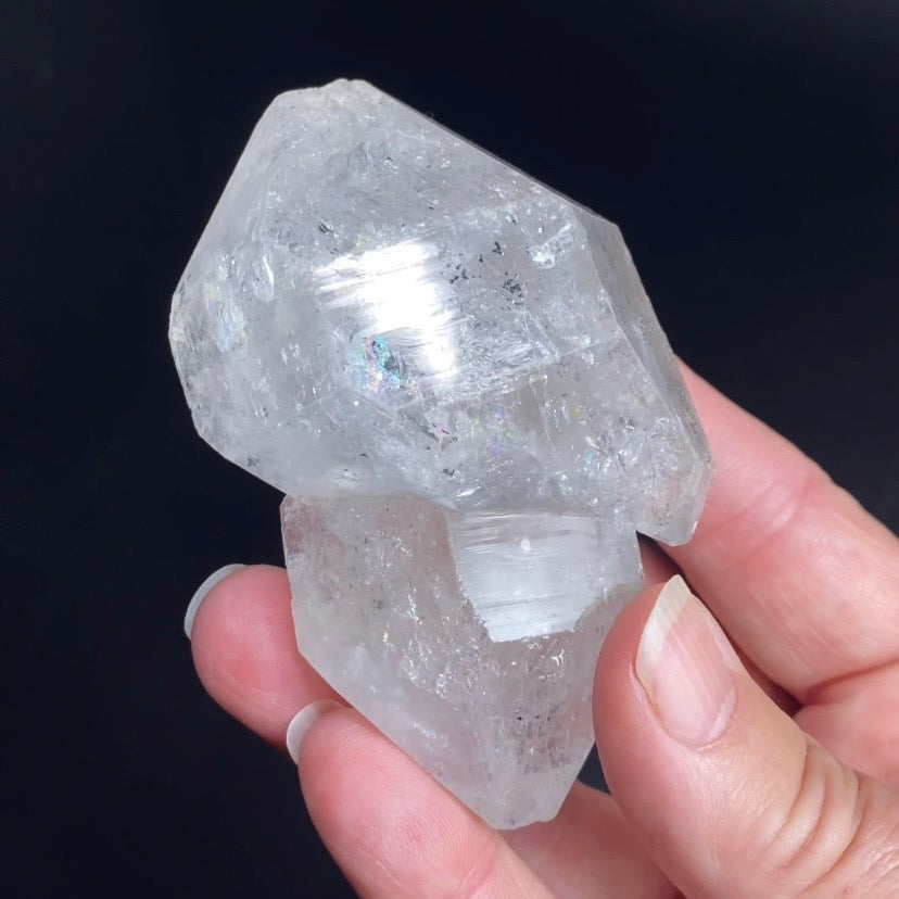 Double Terminated Inter Grown Clear Quartz Crystal with Rainbows