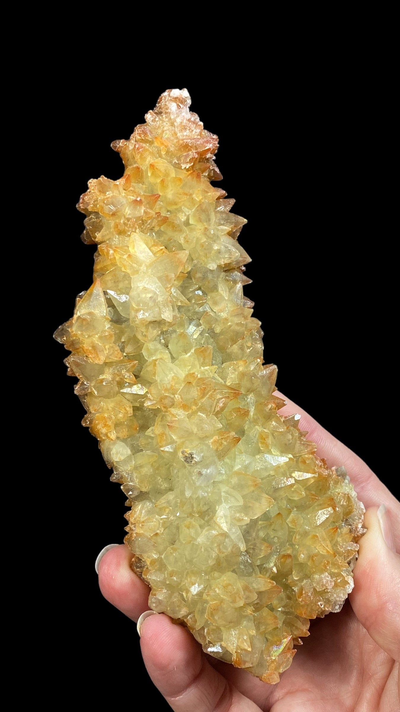 Dog Tooth Calcite Cluster with Natural Iridescent & Iron Oxide Surface Coating