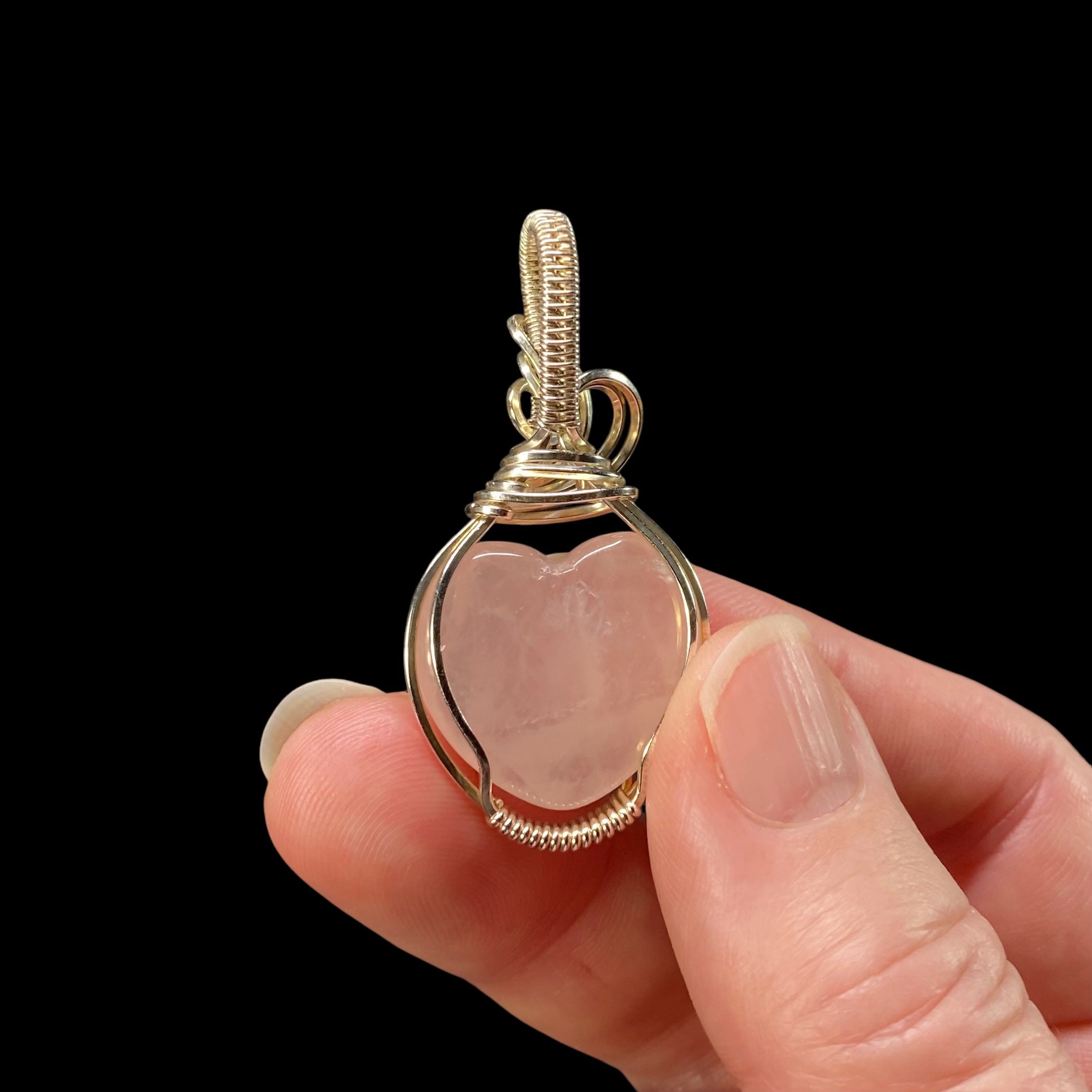 Rose Quartz Heart and Sterling Silver Wire Wrapped Pendant