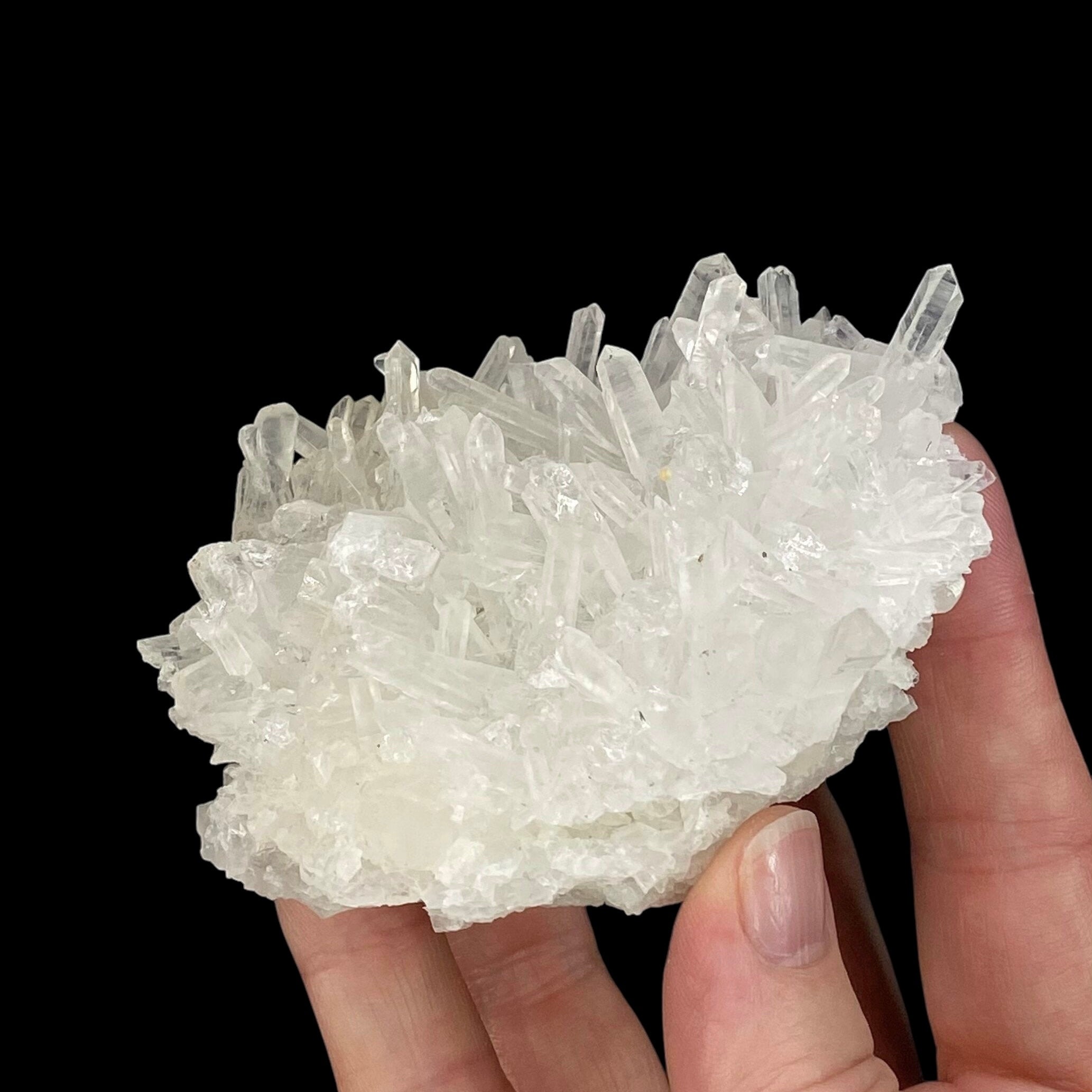 Clear Quartz Needle Cluster with Fluorescent Calcite from Trepca Mine Complex, Kosovo