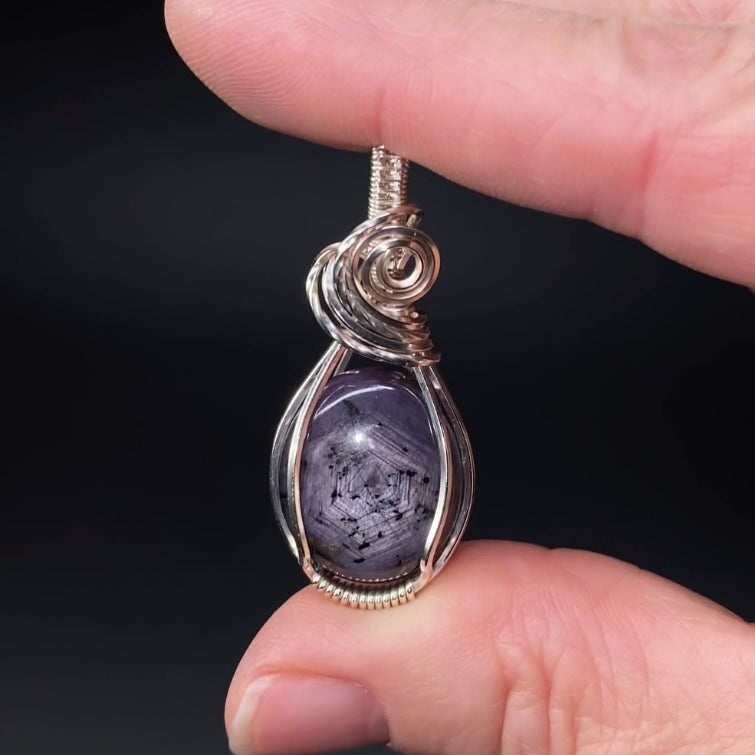 Tumbled Purple Sapphire Crystal & Sterling Silver Wire Wrapped Pendant