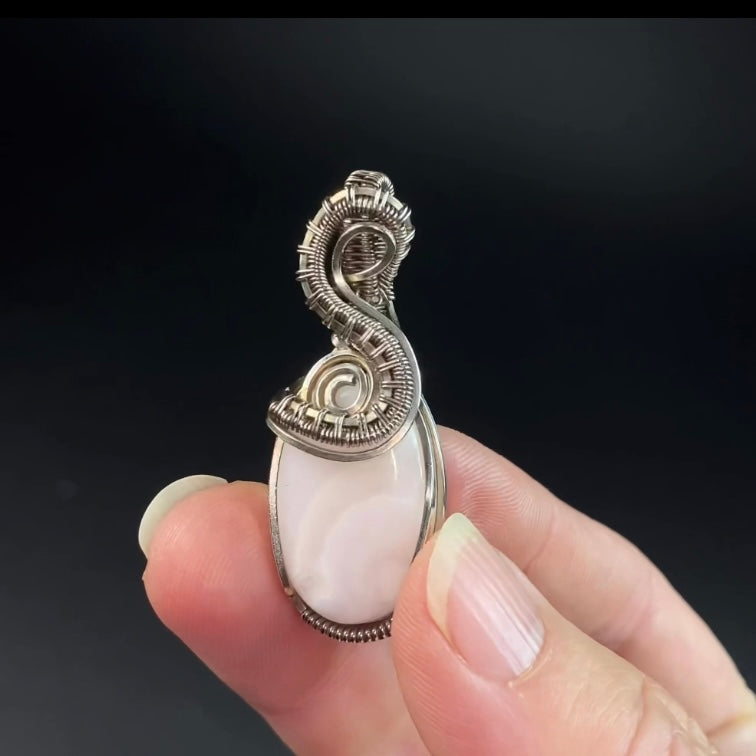 Fluorescent Mangano Calcite & Sterling Silver Wire Wrapped Pendant