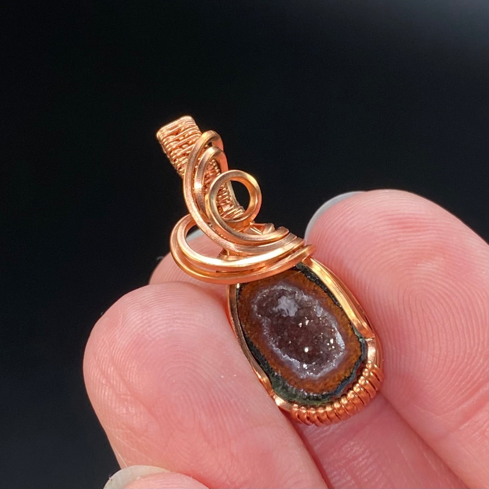 Tabasco Geode & Copper Wire Wrapped Pendant