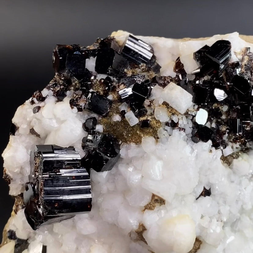Red Brown Vesuvianite Idocrase Crystals with Albite, Pyrite, on Matrix