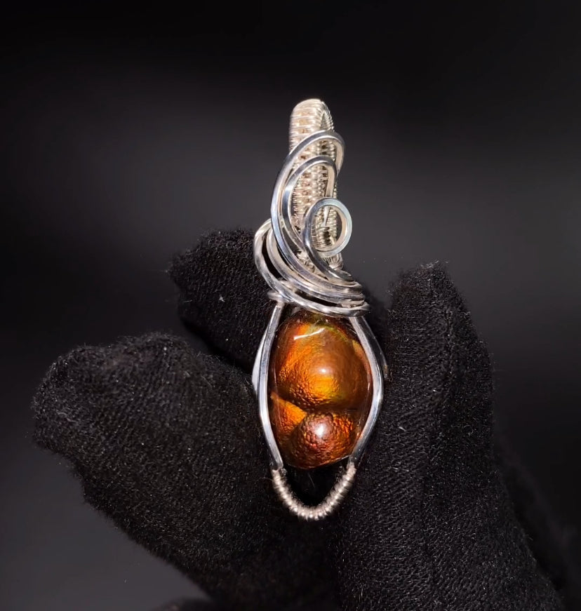 Mexican Fire Agate & Sterling Silver Wire Wrapped Pendant