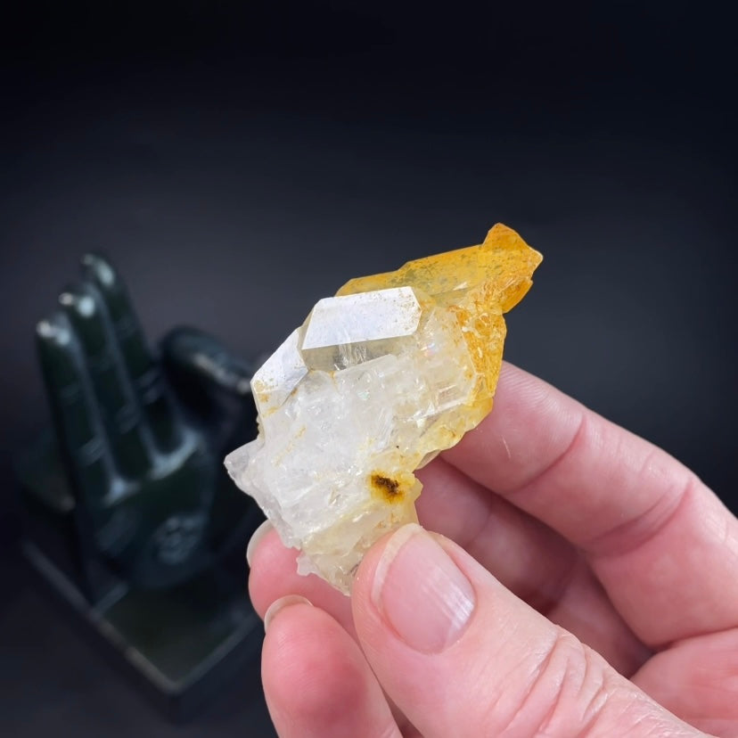 Clear Faden Quartz Crystal Cluster With Natural Golden Yellow Iron Oxide Coated Surface