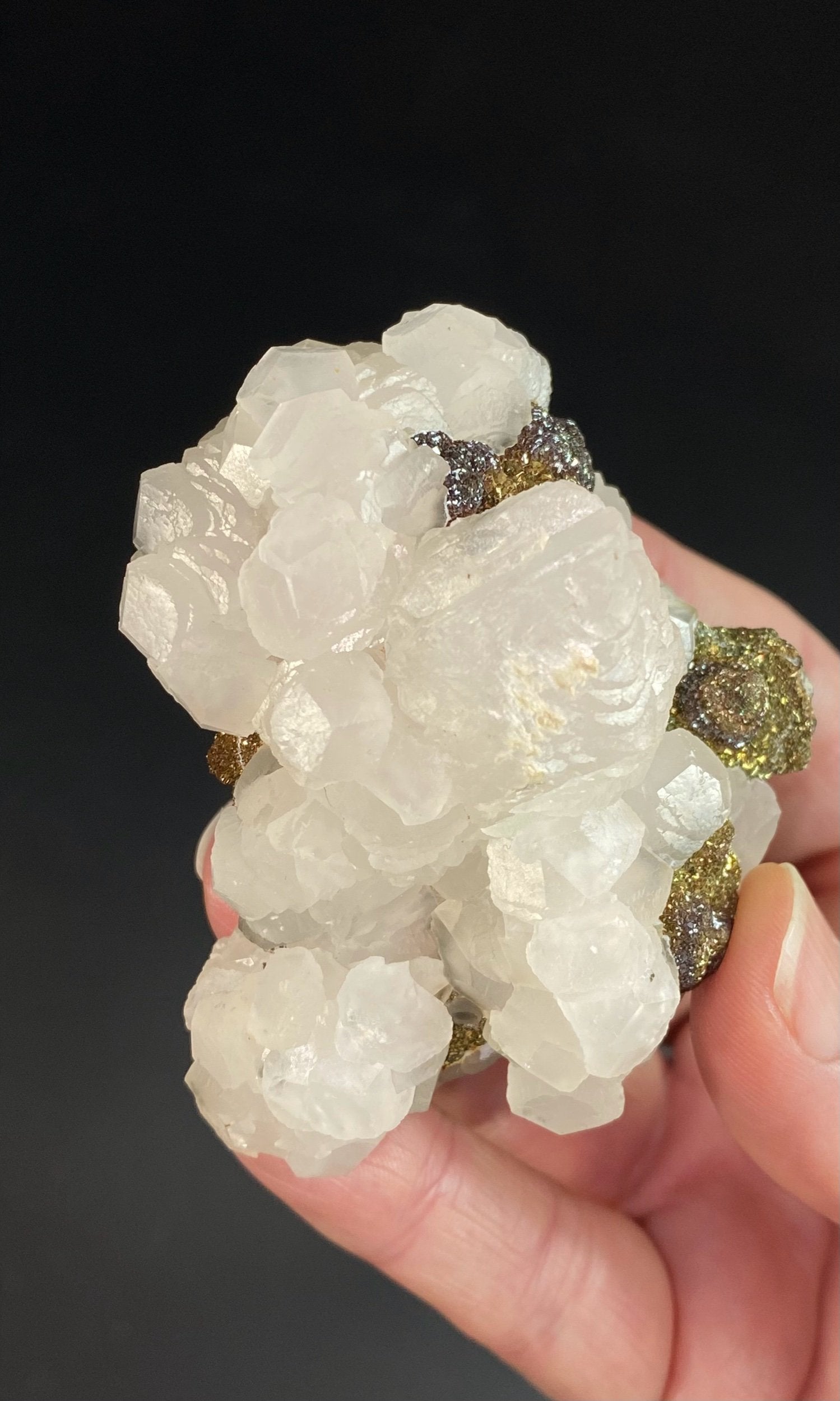 Fluorescent Calcite Specimen with Iridescent Pyrite from Trepca Mine Complex, Kosovo