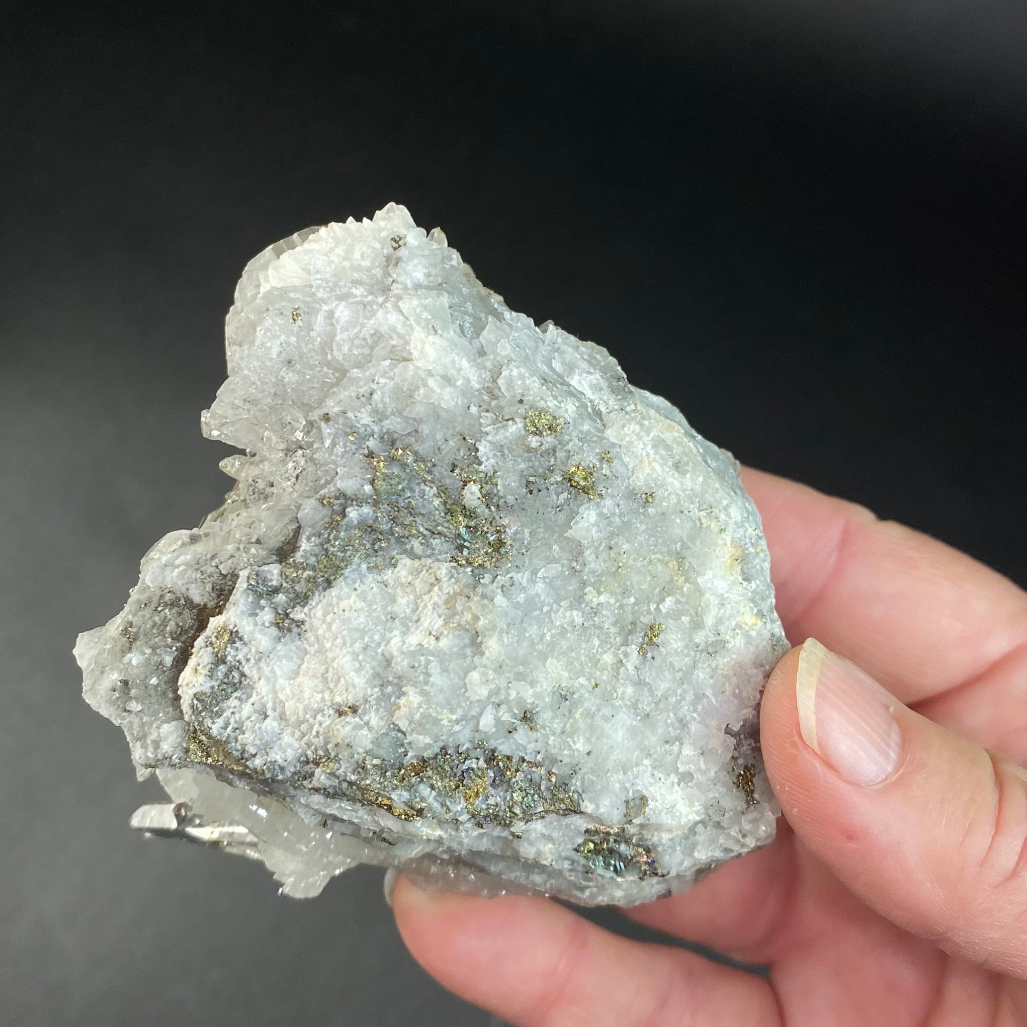 Fluorescent Calcite with Clear Quartz Crystals & Pyrite from Trepca Mine, Kosovo