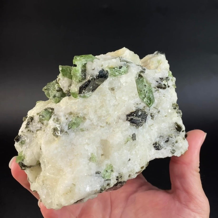 Diopside Crystals with Phlogopite Mica on Calcite Matrix, Badakhshan, Afghanistan