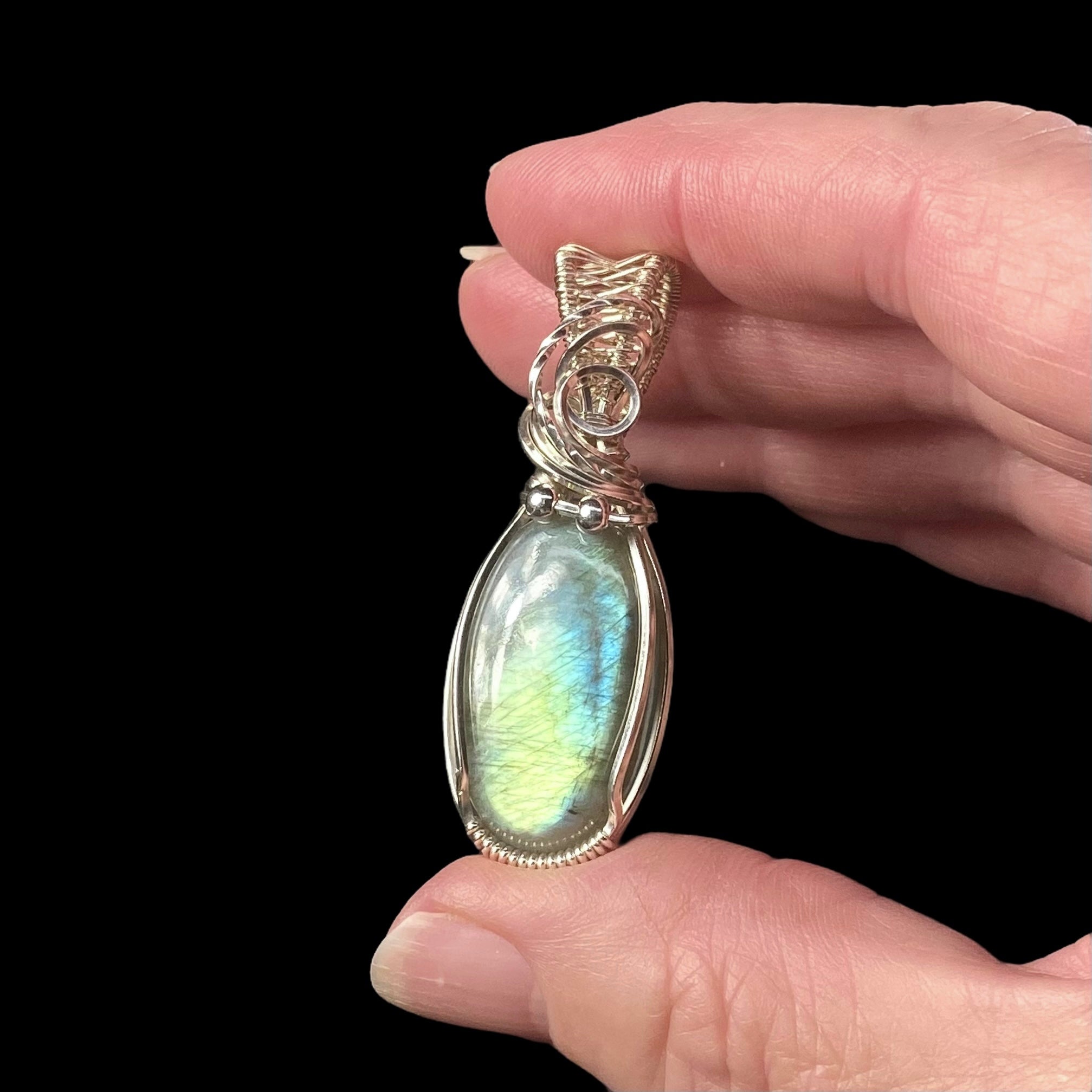 Labradorite & Sterling Silver Wire Wrapped Pendant, Natural Stone & Crystal Jewelry