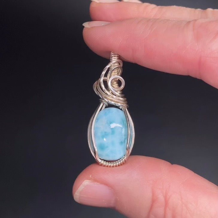 Larimar and Sterling Silver Wire Wrapped Pendant