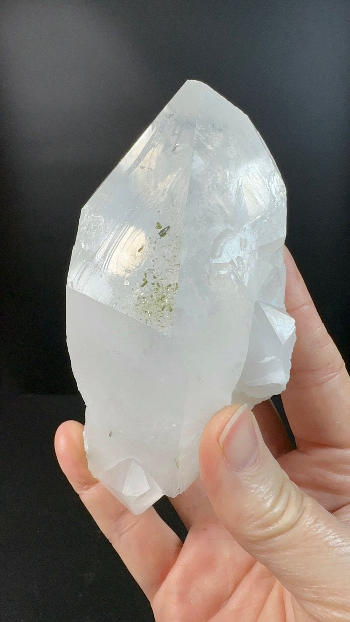 Quartz Crystal with Dark Green Epidote Crystals