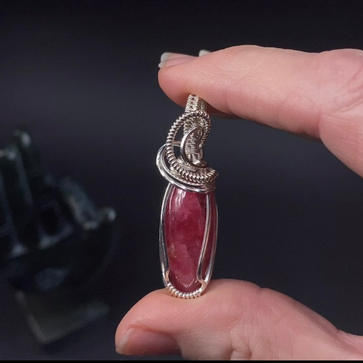 High Grade Polished Rhodonite & Sterling Silver Wire Wrapped Pendant