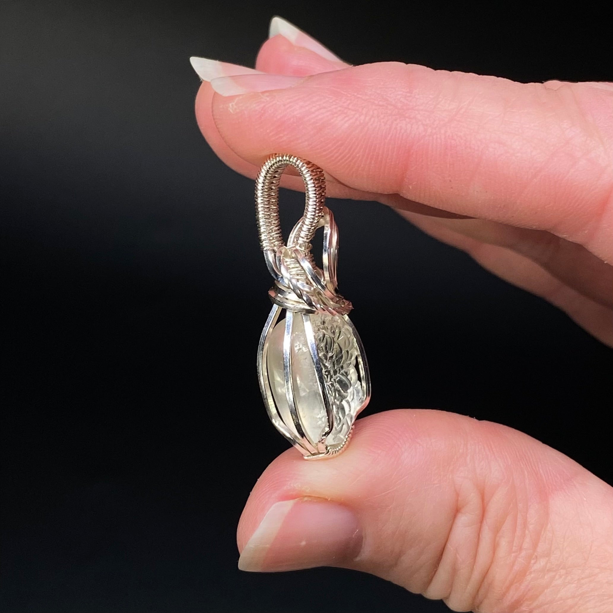 Hyalite Opal & Sterling Silver Wire Wrapped Pendant