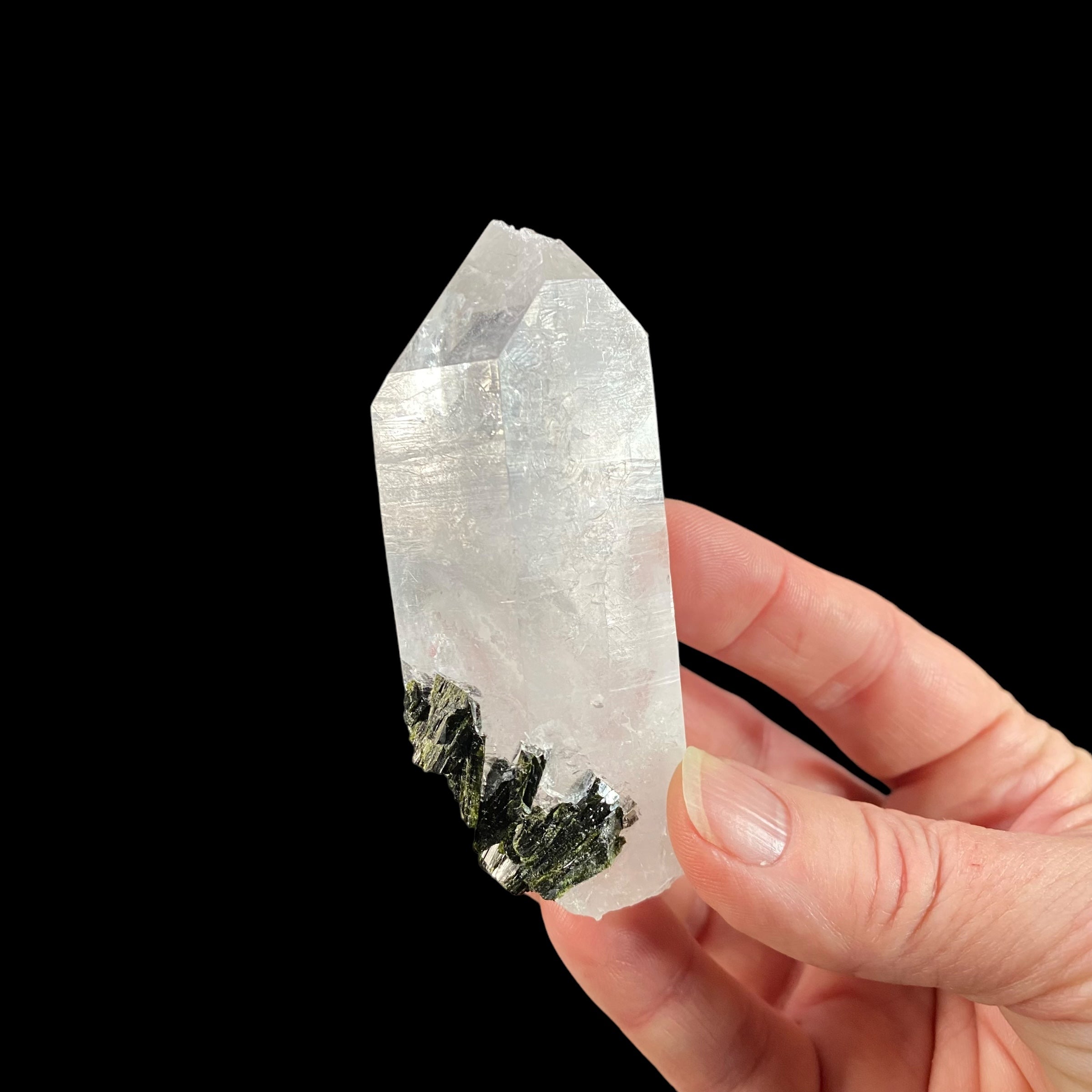 Quartz Crystal with Dark Green Epidote Crystals