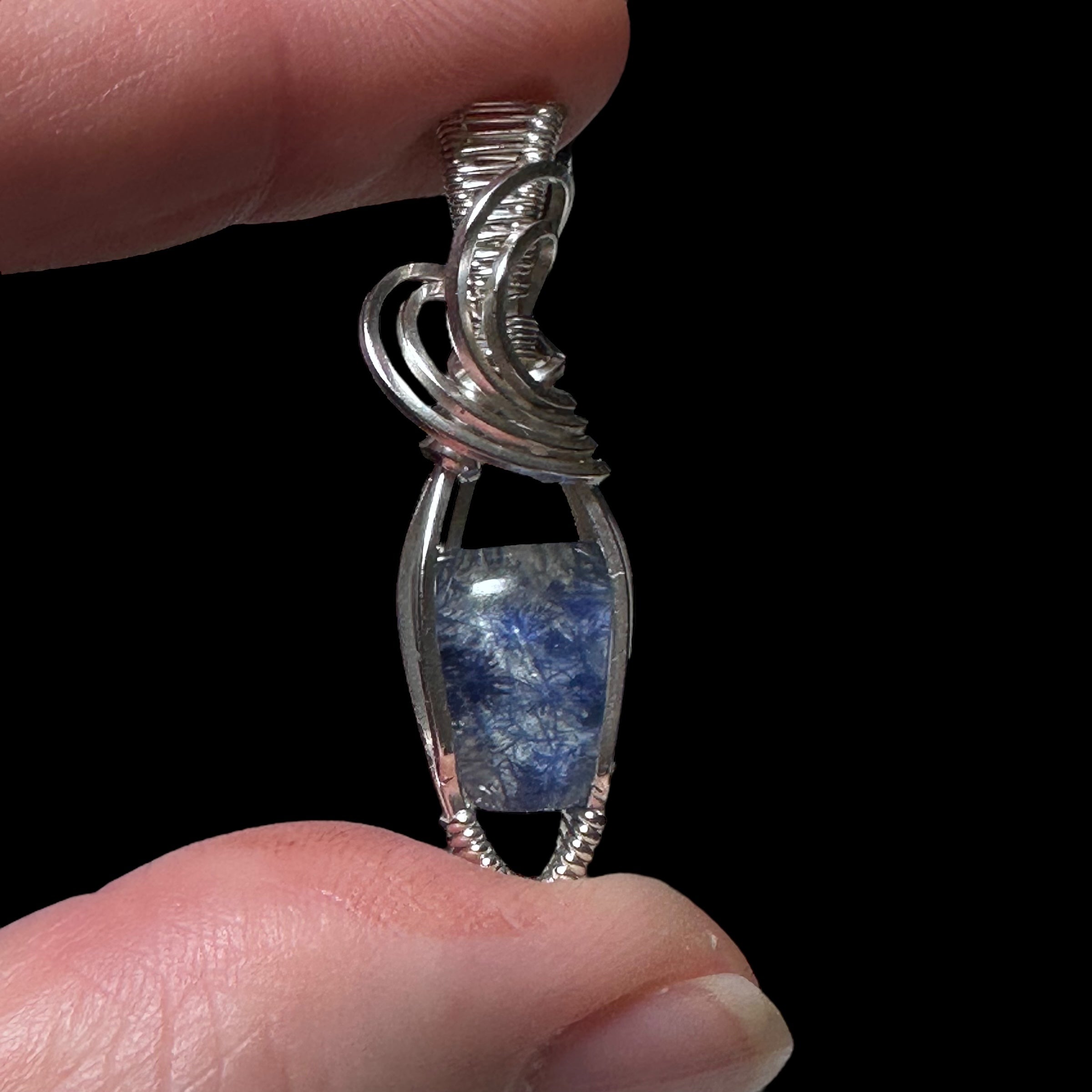 High Grade Dumortierite Included Quartz & Sterling Silver Handmade Wire Wrapped Pendant