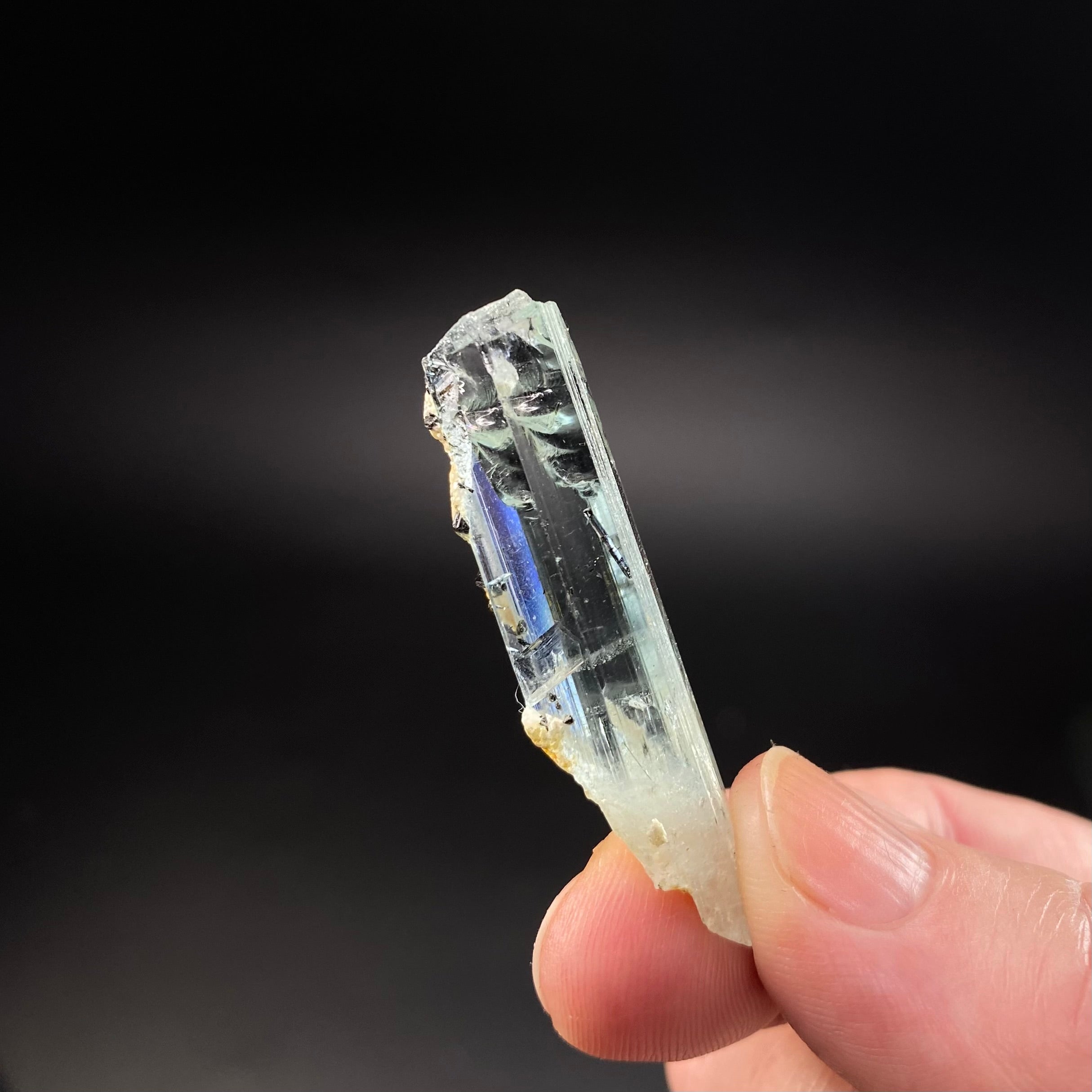 Facet Grade Aquamarine Rough Crystal with Minor Black Tourmaline & Feldspar