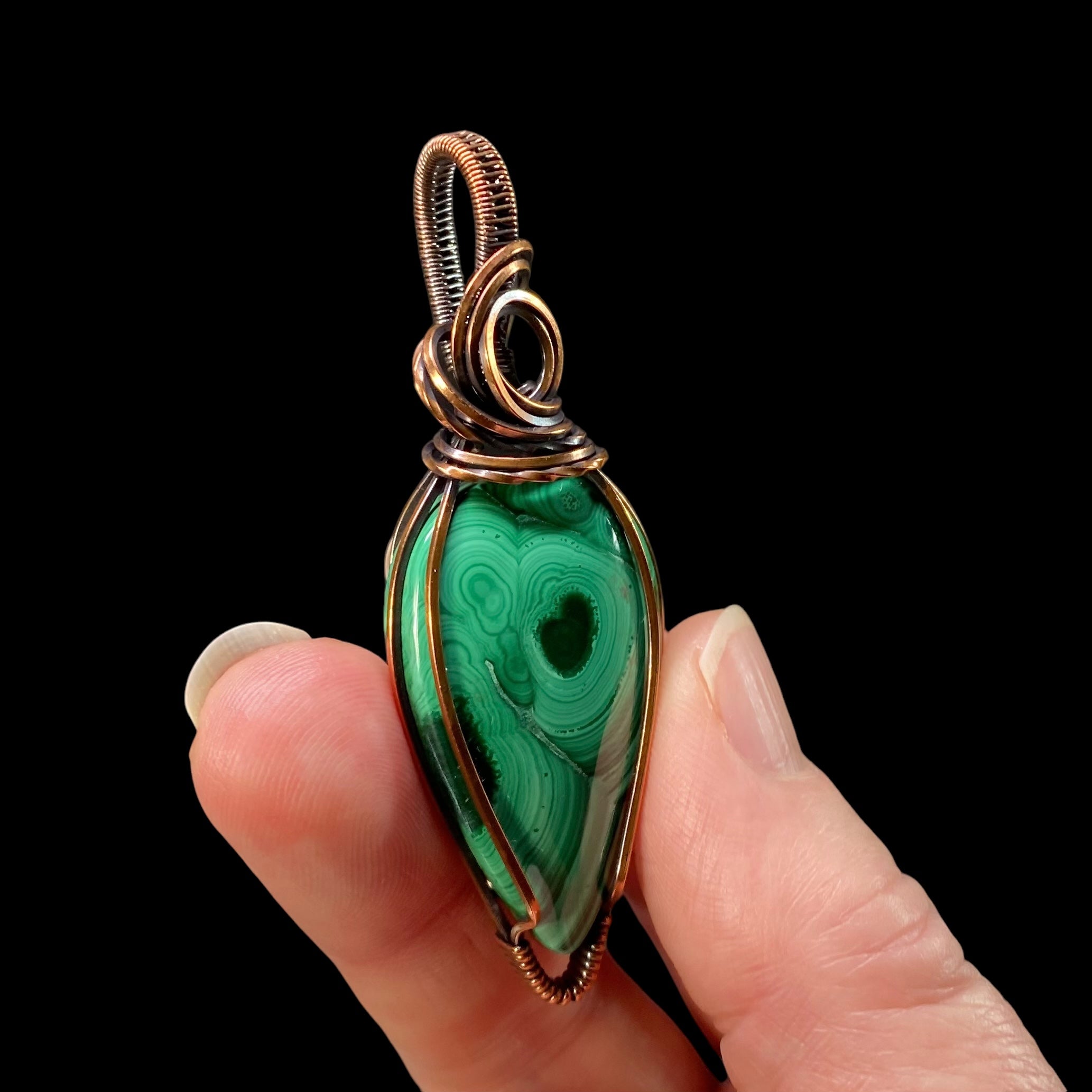 Malachite & Copper Wire Wrapped Pendant