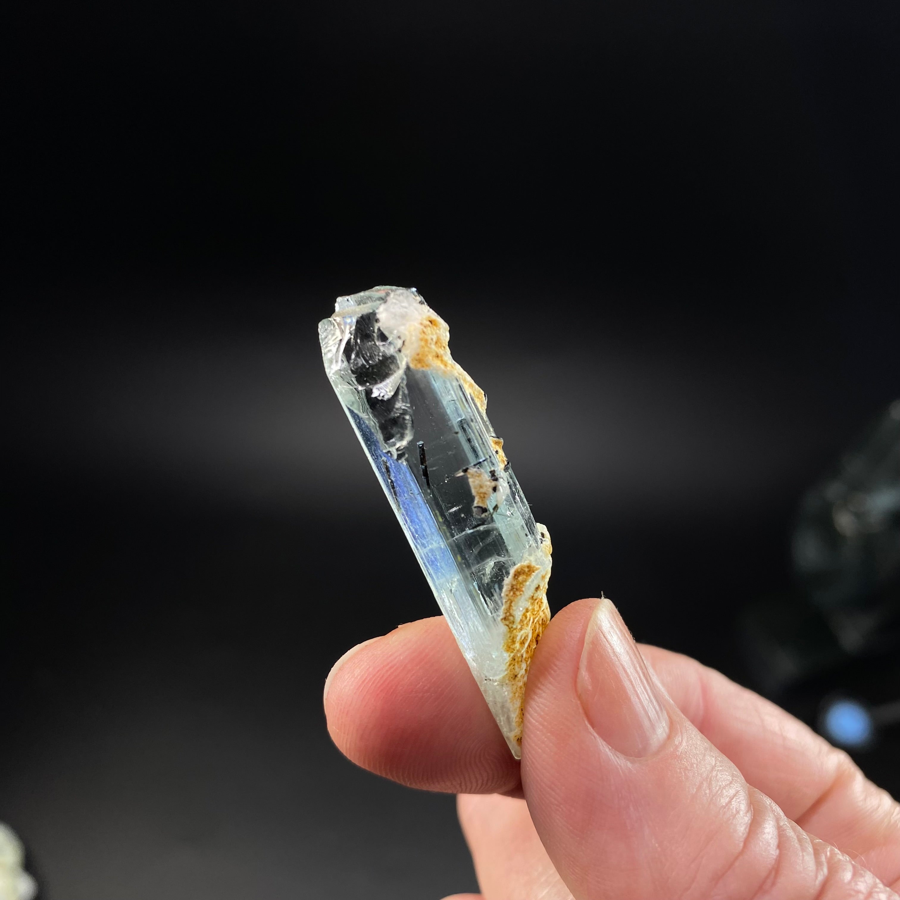 Facet Grade Aquamarine Rough Crystal with Minor Black Tourmaline & Feldspar