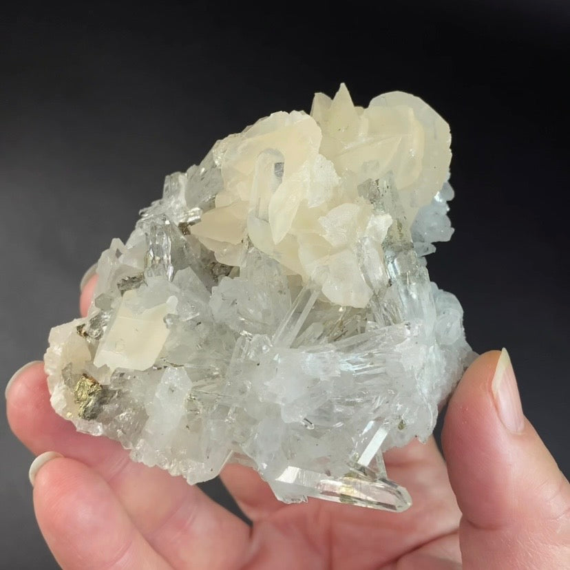 Fluorescent Calcite with Clear Quartz Crystals & Pyrite from Trepca Mine, Kosovo