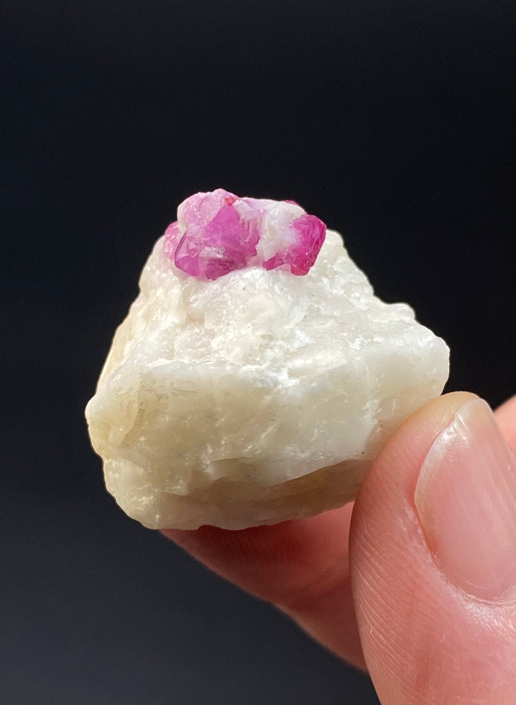 UV Reactive Natural Ruby Crystals on Marble Matrix