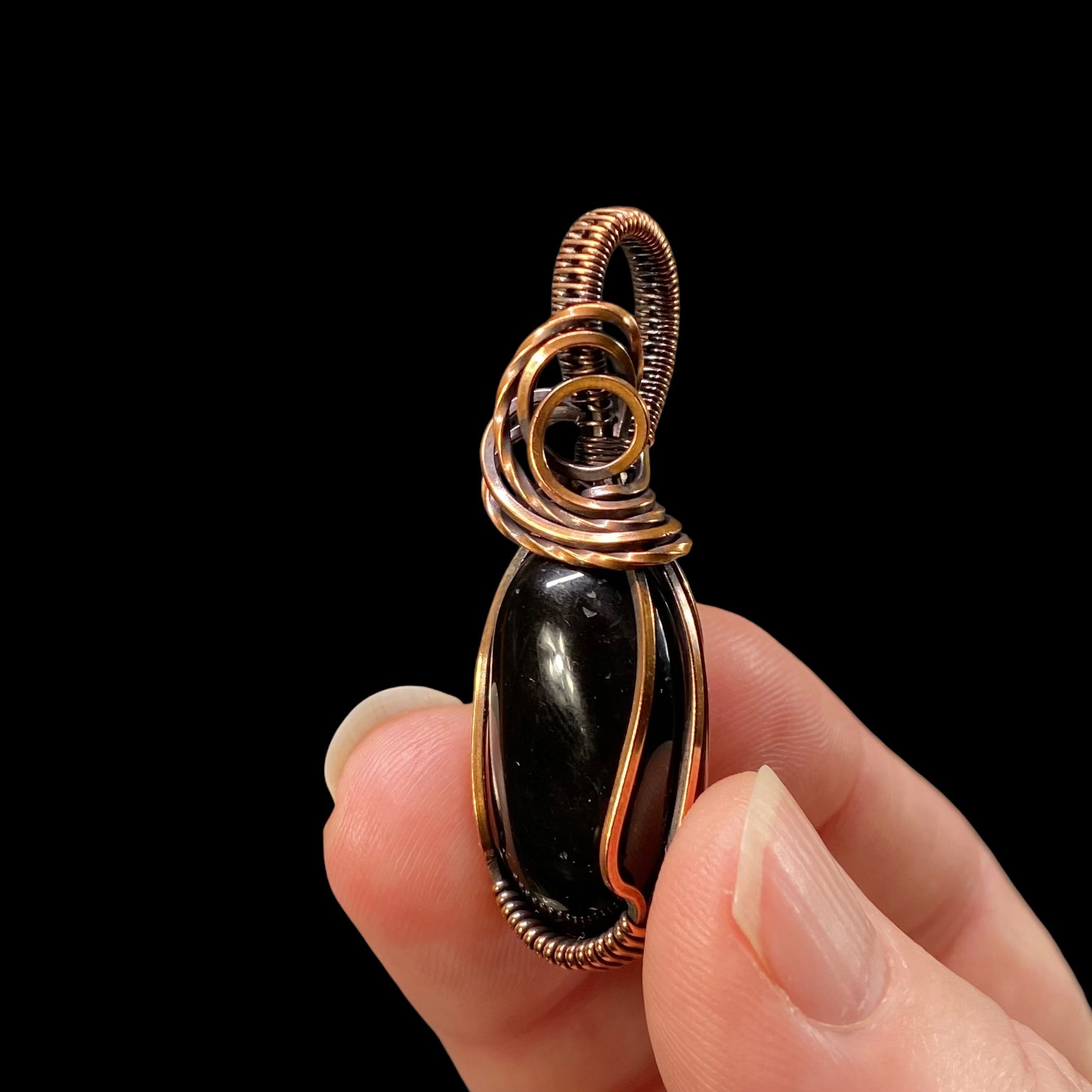 Black Tourmaline and Copper Wire Wrapped Pendant