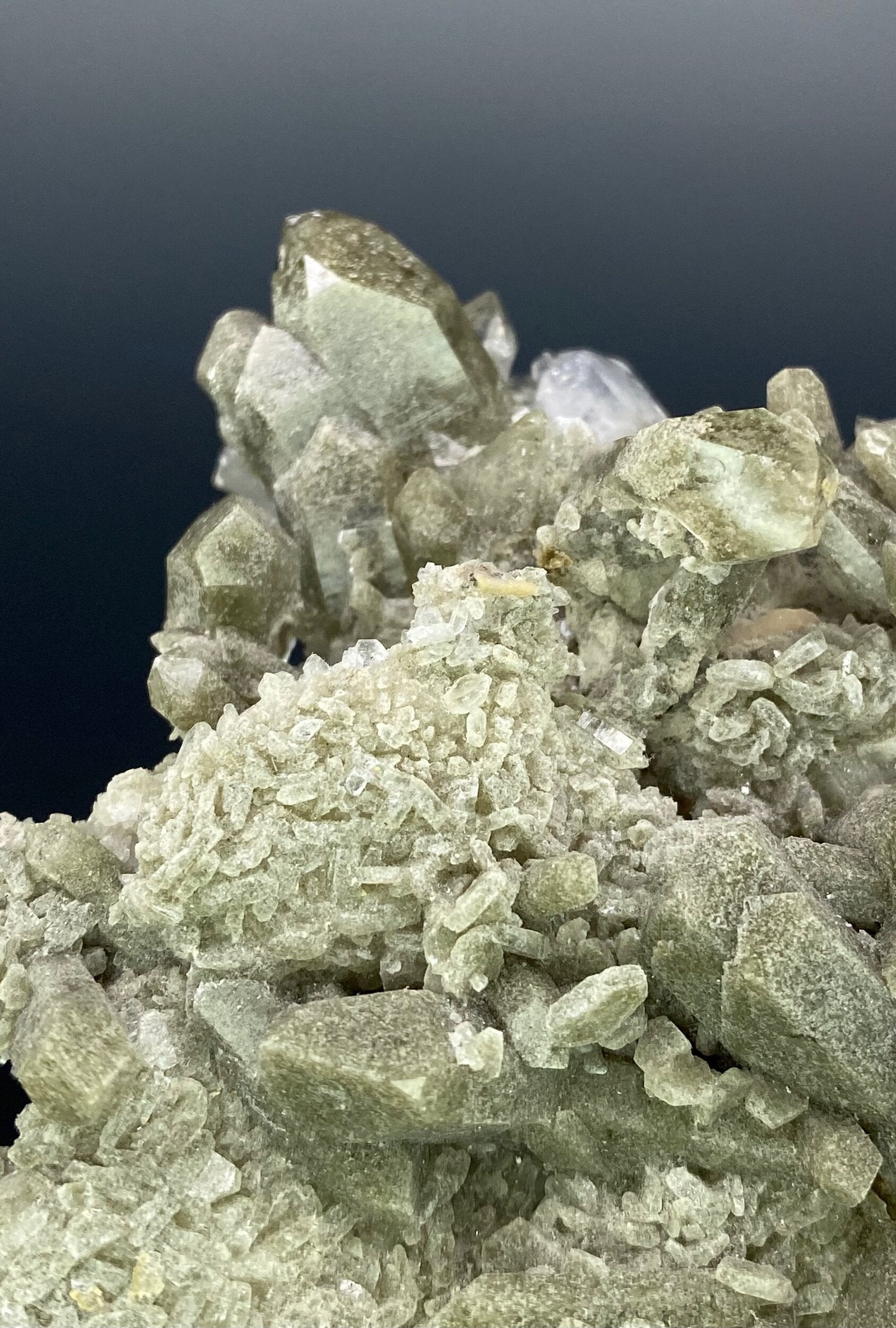 Chlorite Included Quartz Crystal Cluster with Pericline