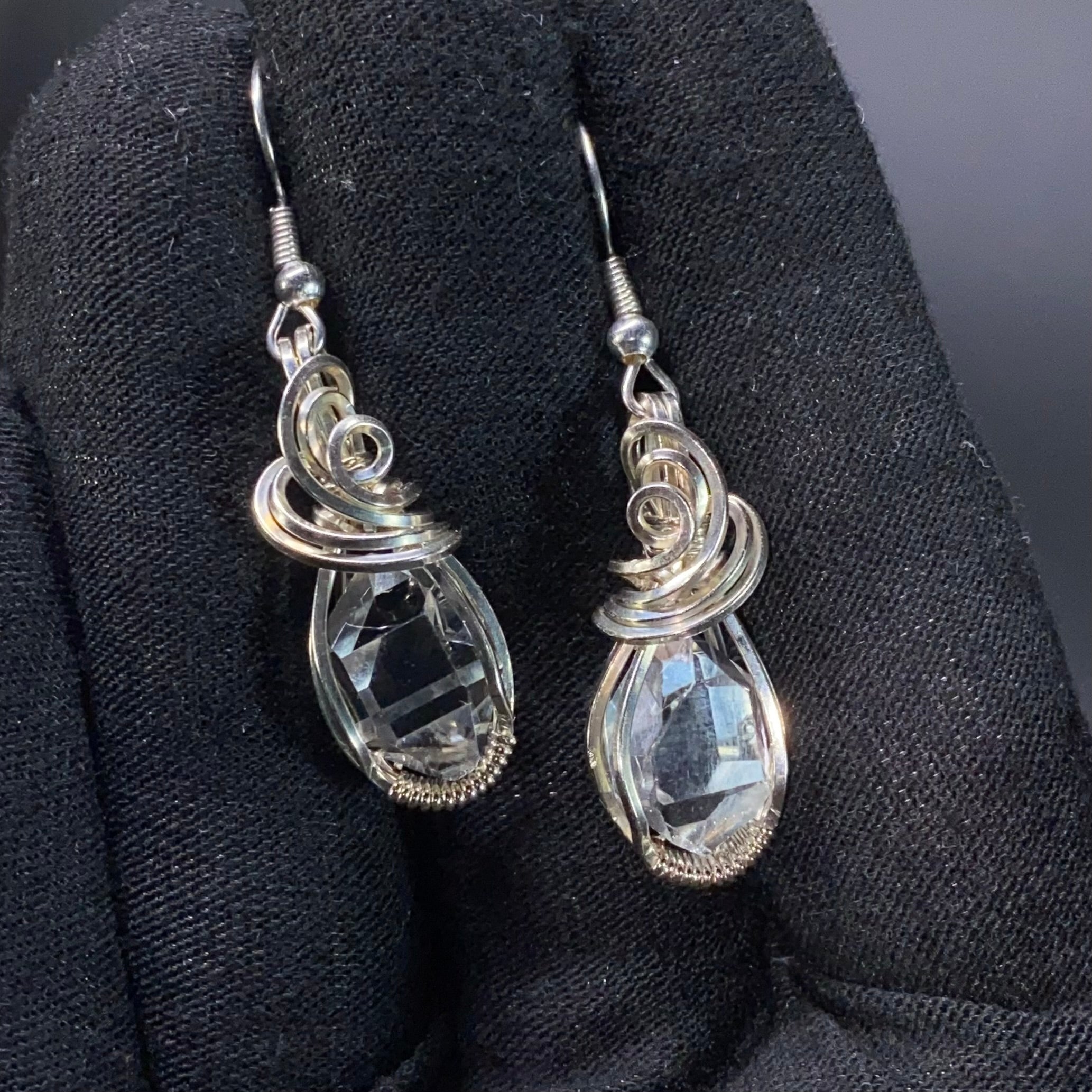 Herkimer Diamond Quartz & Sterling Silver Wire Wrapped Earrings