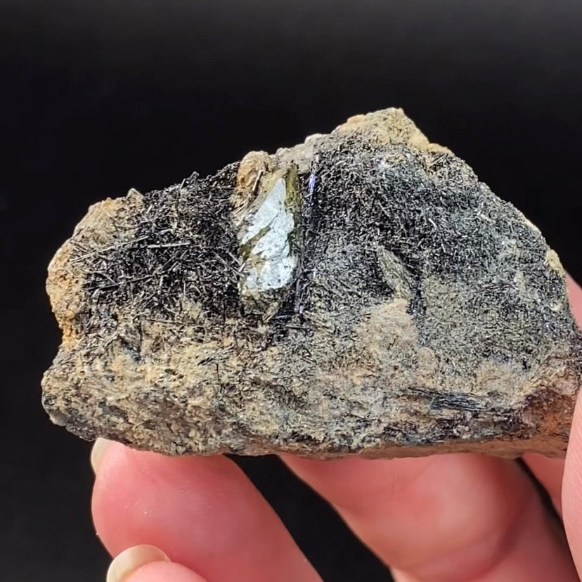 Green Titanite Sphene Crystal with Rutile on Matrix
