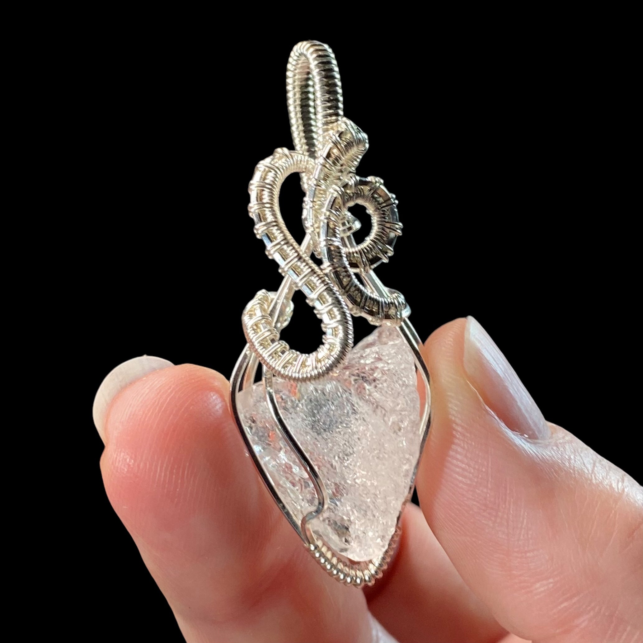 Raw Pollucite & Sterling Silver Wire Wrapped Pendant