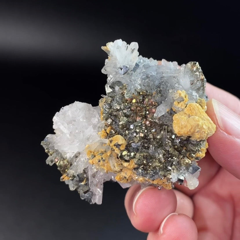 Iridescent Pyrite & Quartz Crystal Cluster from Trepca Mine Complex, Mitrovica, Kosovo