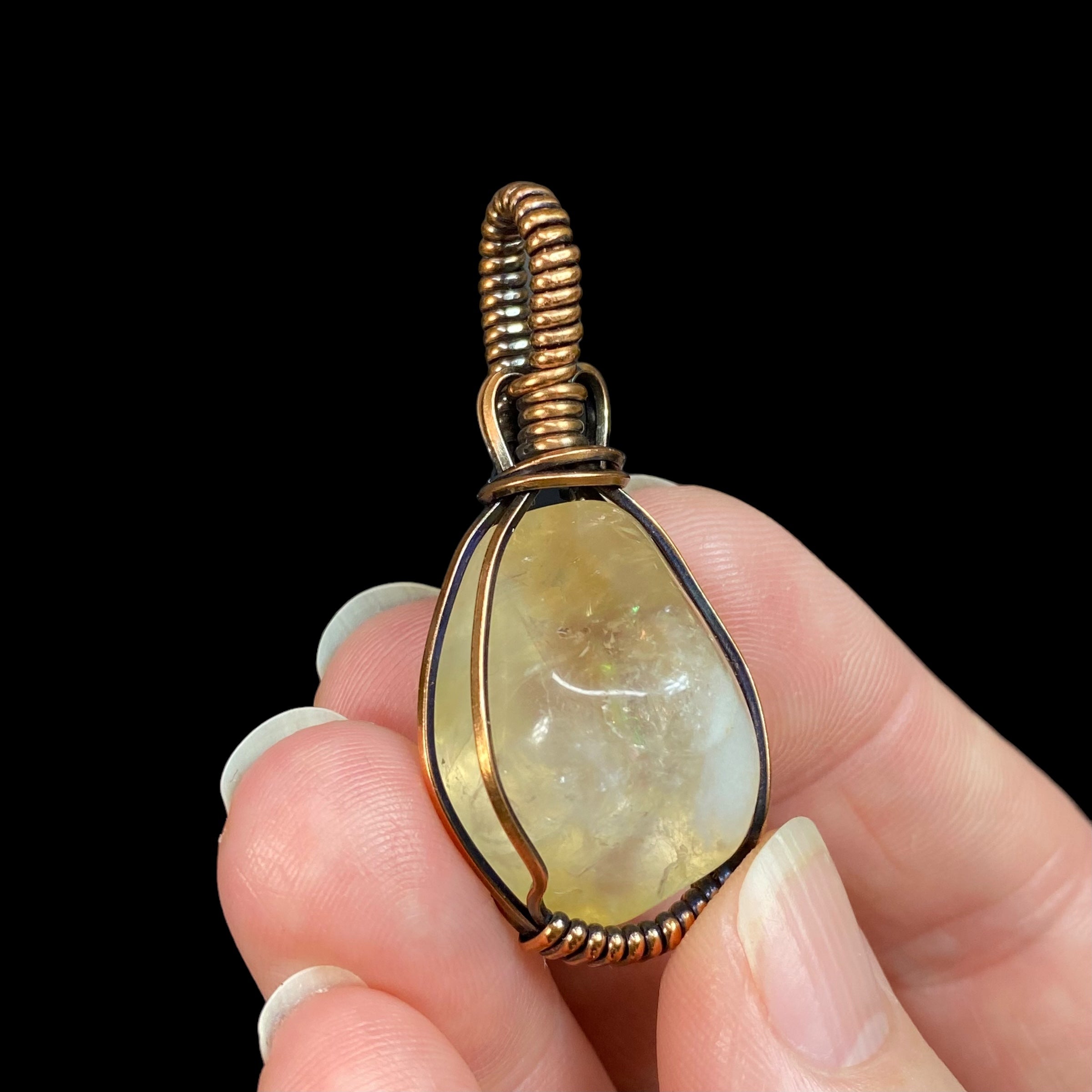 Simple Citrine Tumble Stone & Copper Wire Wrapped Pendant