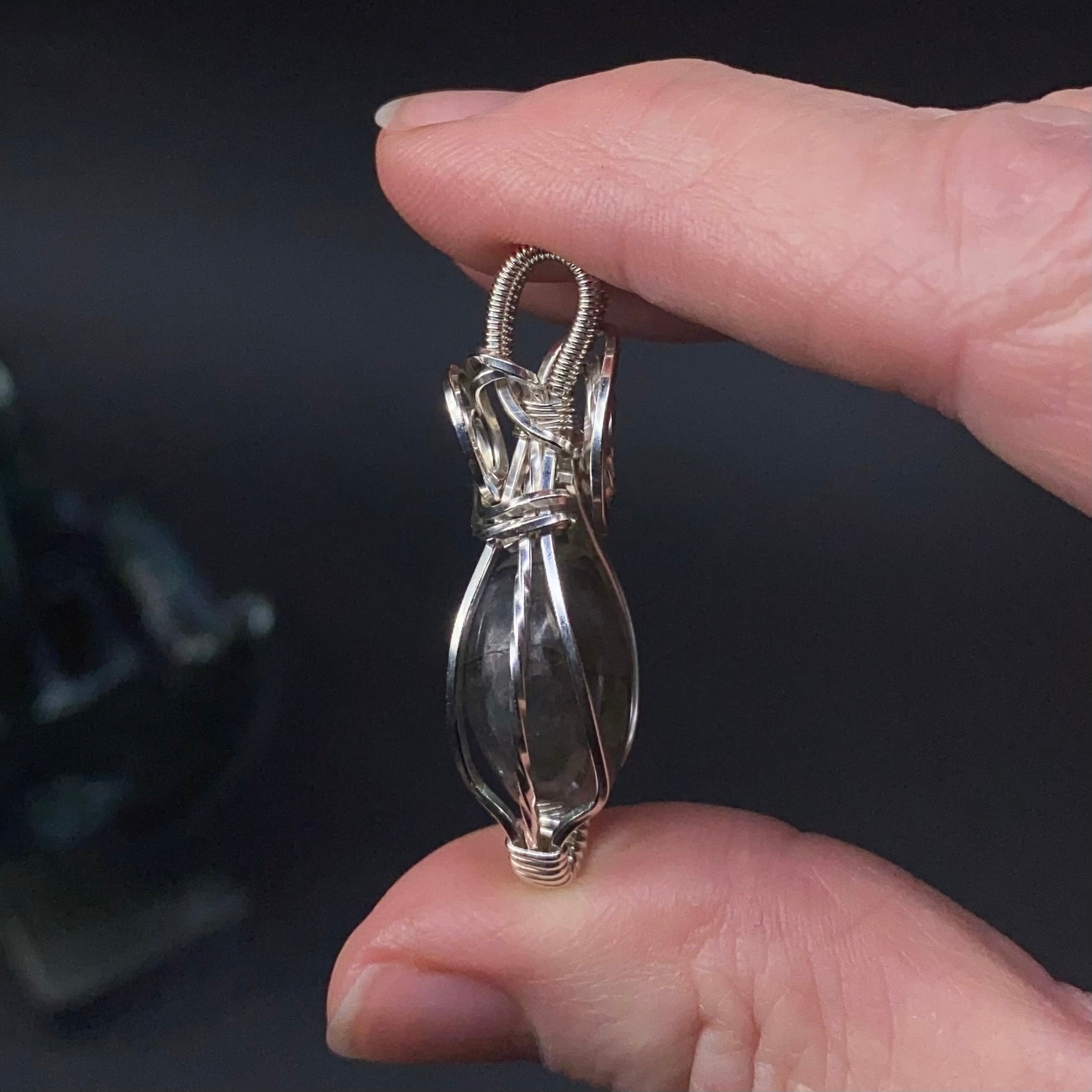 Labradorite Heart and Sterling Silver Wire Wrapped Pendant - Reversible