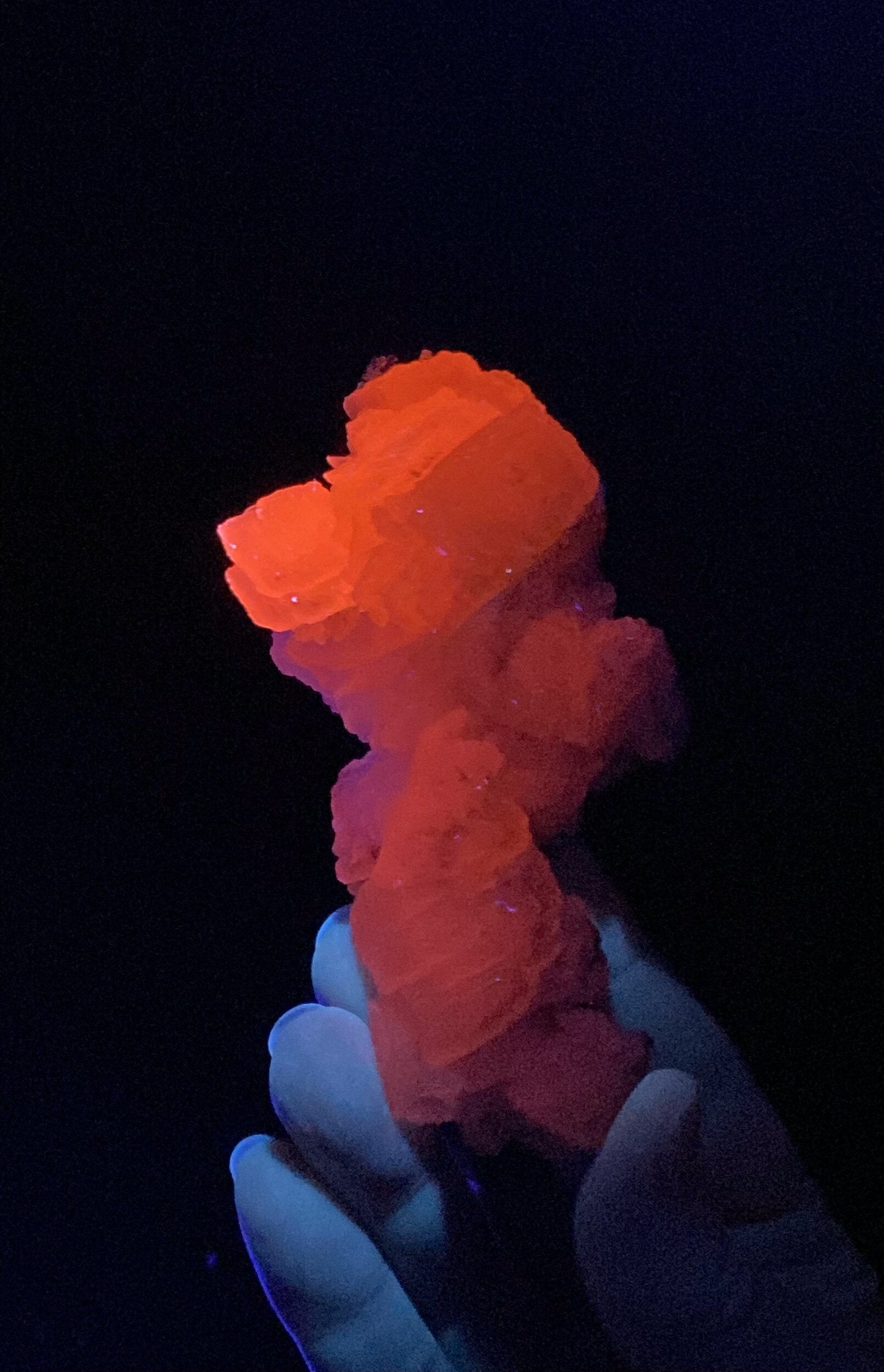 Fluorescent Calcite Cluster with Pyrite from Trepca Mines, Kosovo