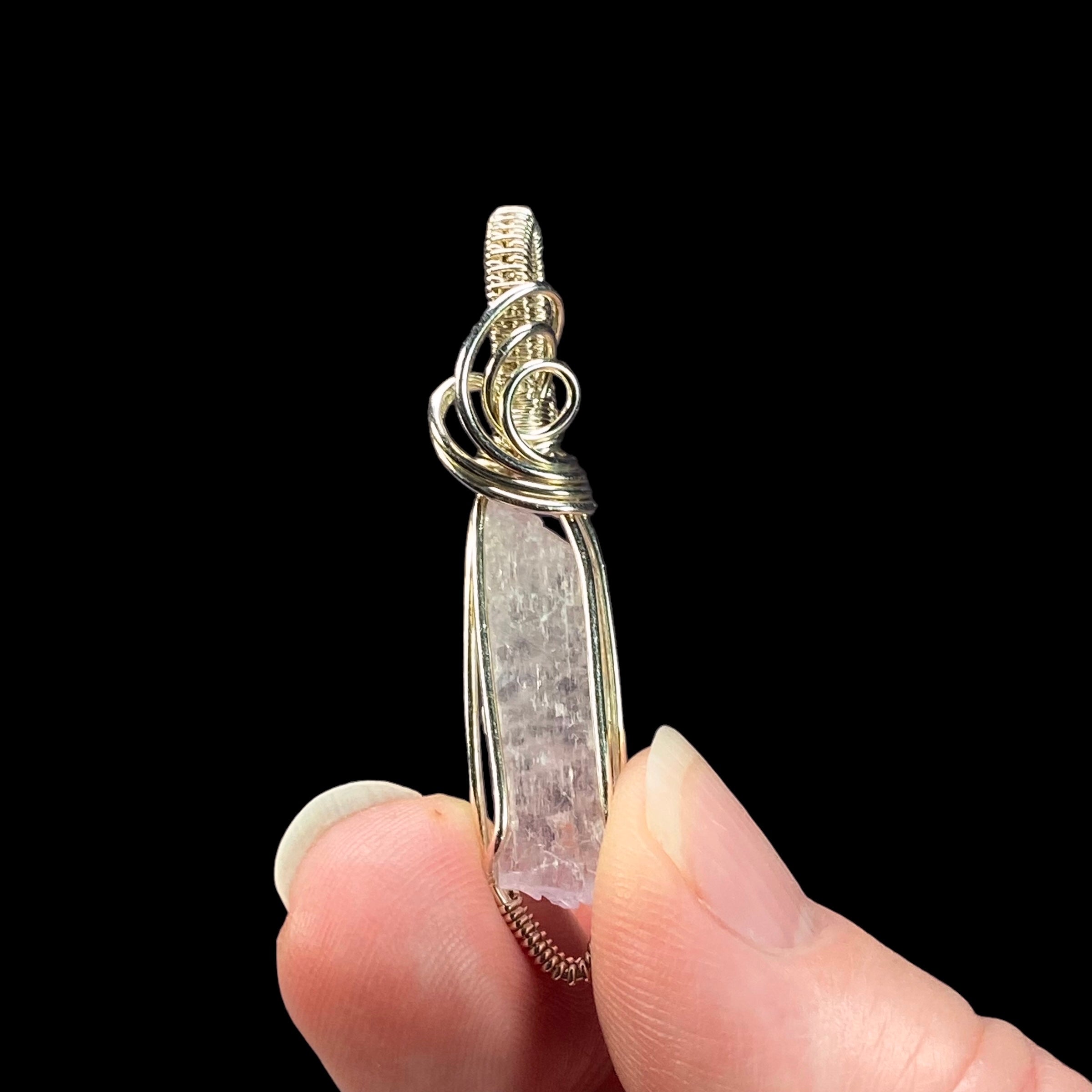 Fluorescent Spodumene Kunzite & Sterling Silver Wire Wrapped Pendant