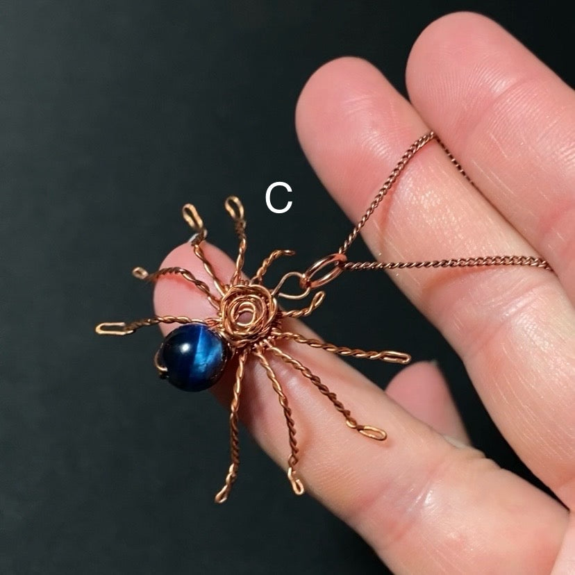Copper Wire Spider Pendant with Stone Bead