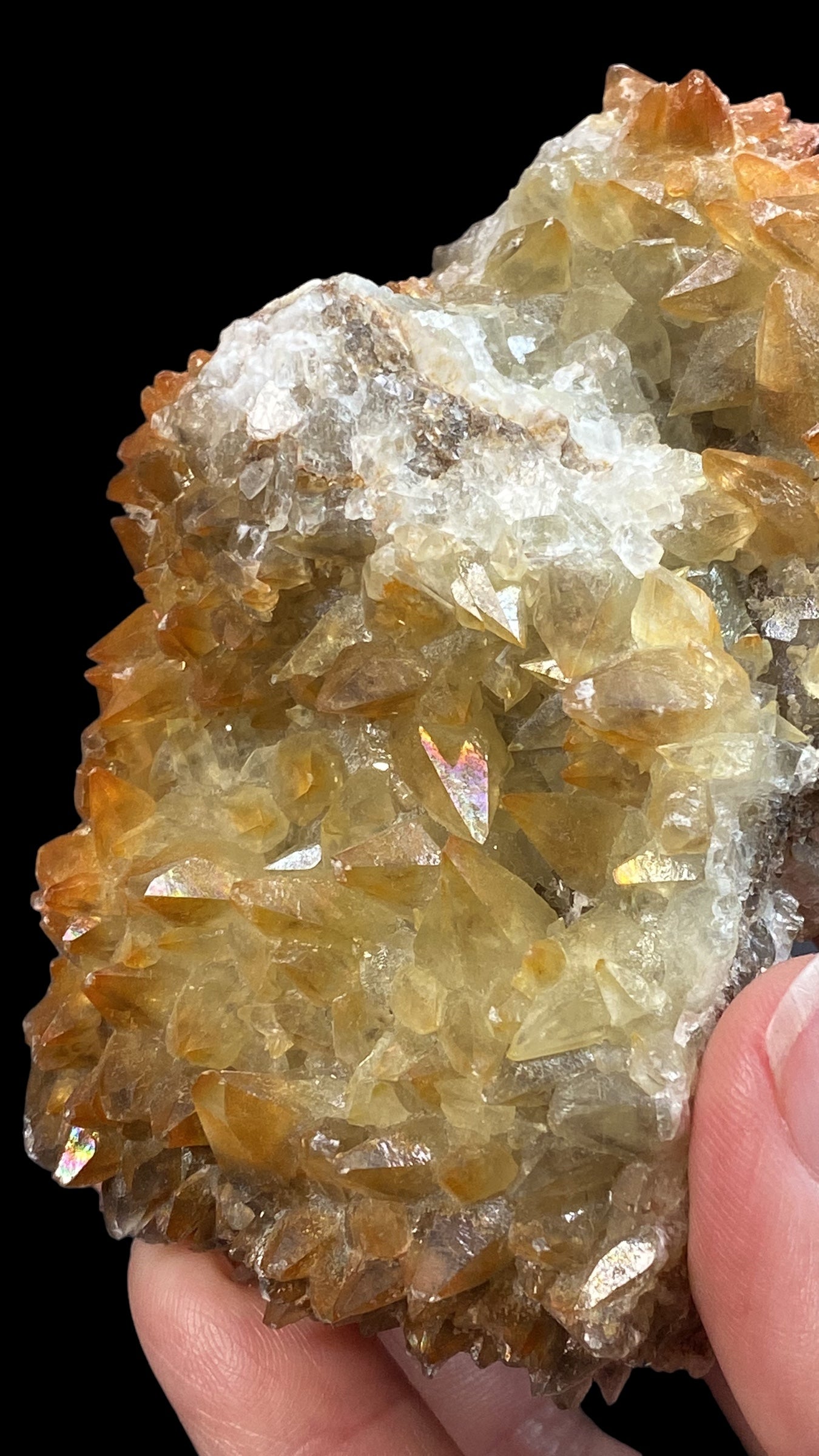 Dog Tooth Calcite Cluster with Natural Iridescent & Iron Oxide Surface Coating