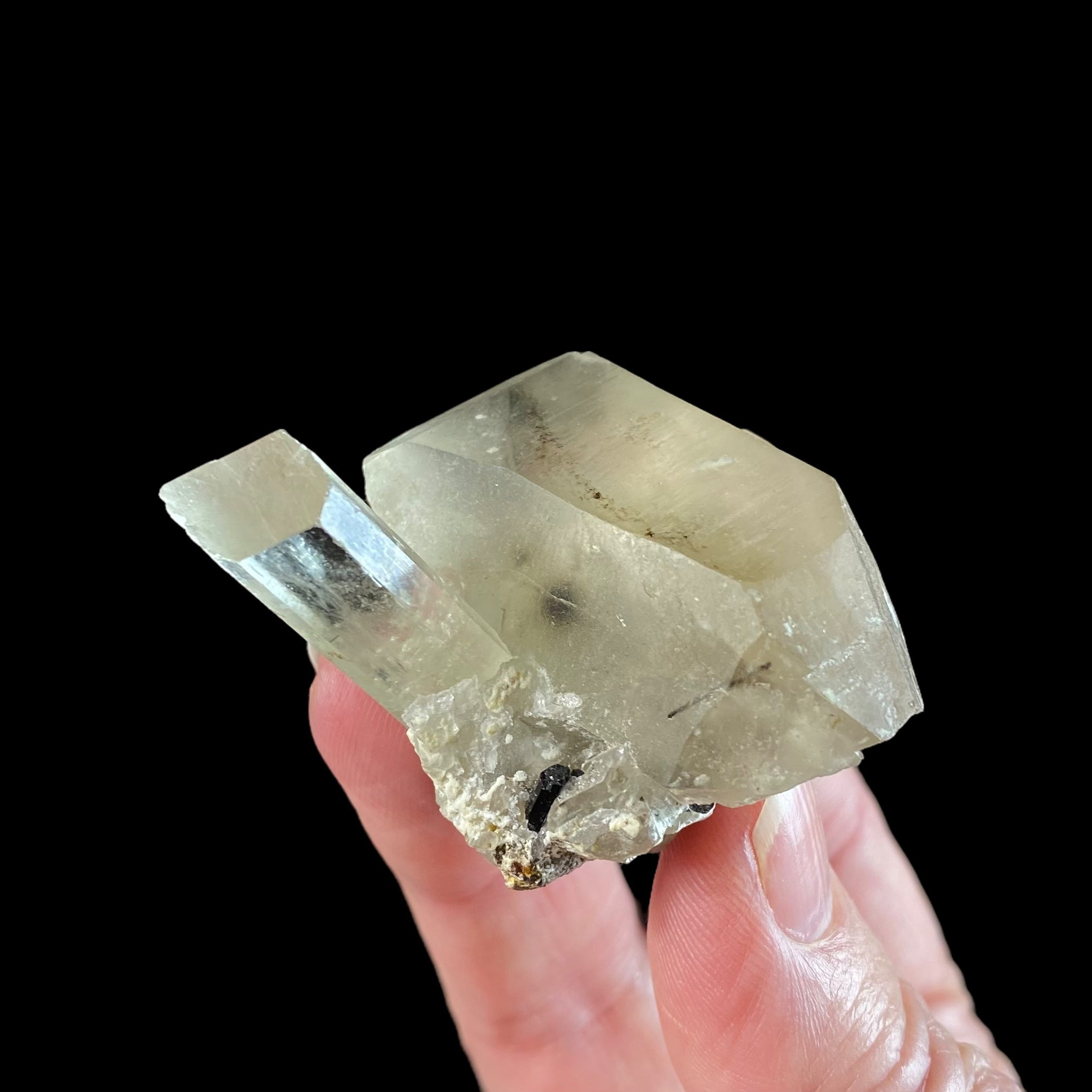 Yellow Triphane Spodumene Crystal & Smoky Quartz w Radiation Halo in Quartz