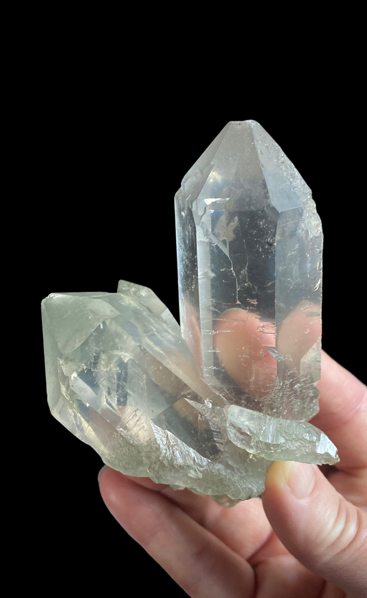 Chlorite Coated Quartz Crystal Cluster