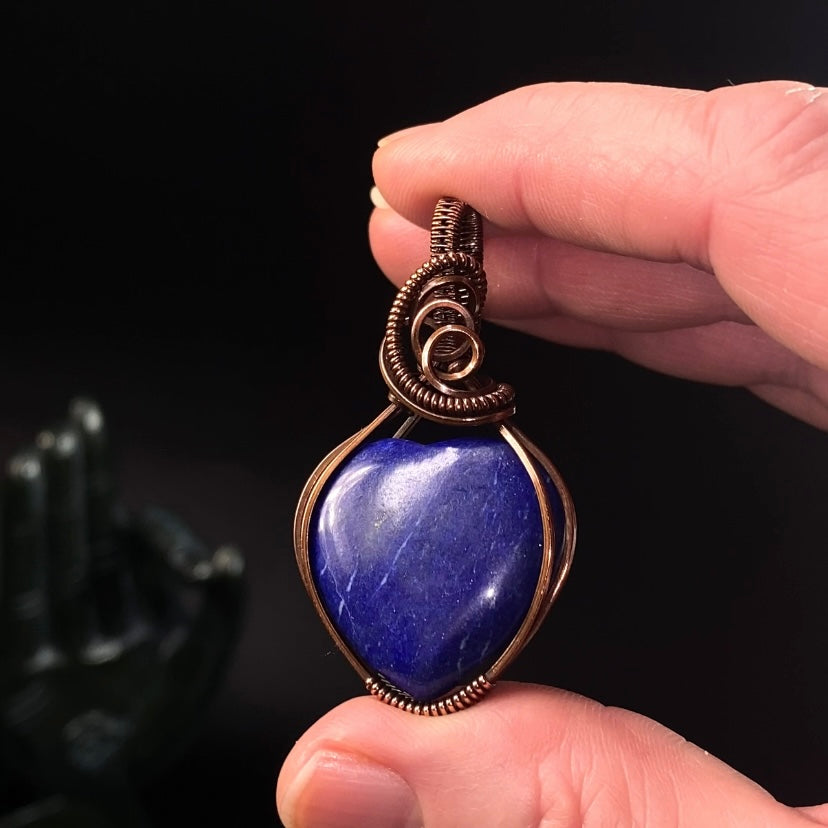 Lapis Lazuli Heart and Copper Wire Wrapped Pendant