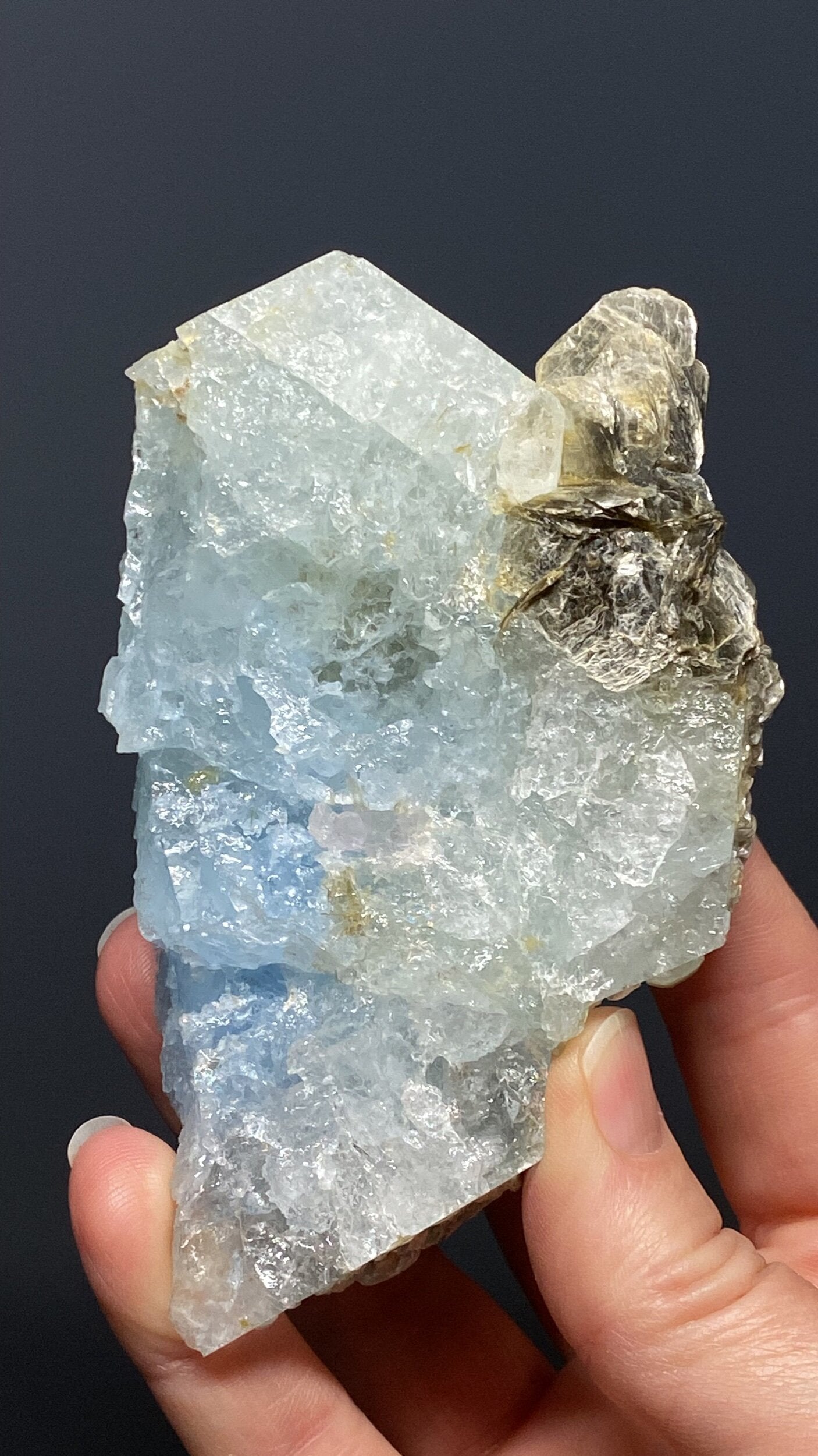 Etched Aquamarine Crystal with Muscovite Mica