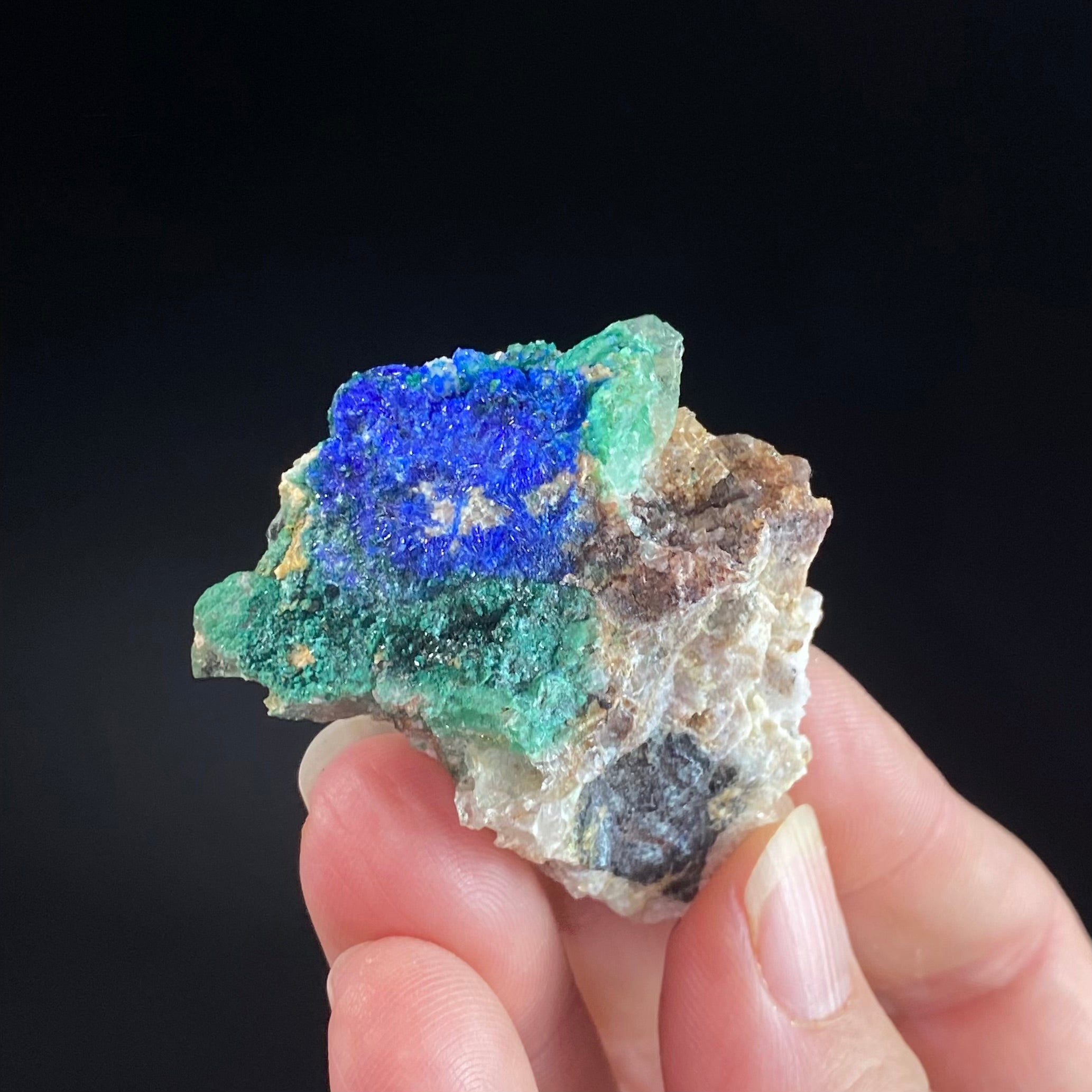 Brochantite & Linarite on Matrix, Blanchard Mine, New Mexico