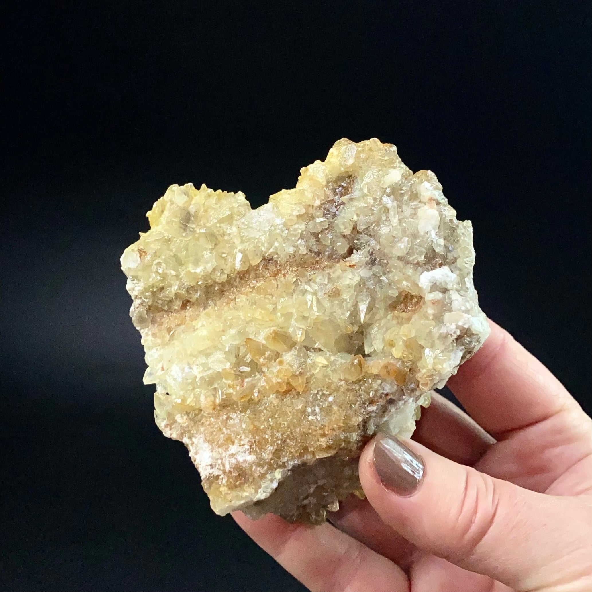 Scalenohedral Dogtooth Calcite Cluster with Natural Iridescent & Iron Oxide Surface Coating