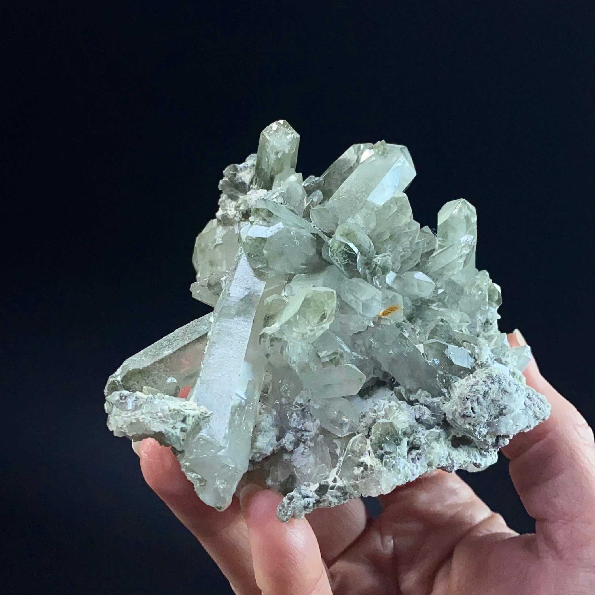 Chlorite Included Quartz Crystal Cluster