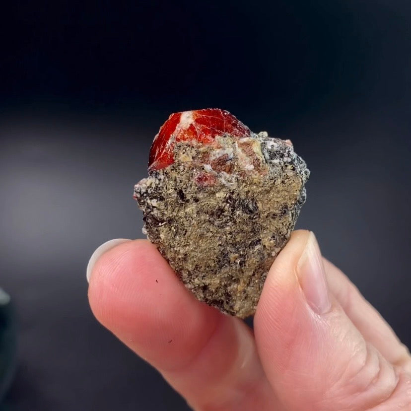 Zircon Crystal with Fluorescent Apatite Inclusions, Biotite-Calcite Schistose matrix, Astore Valley, Pakistan