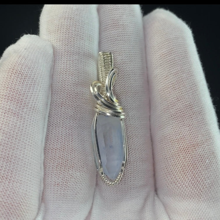 Dumortierite Included Quartz Crystal & Sterling Silver Handmade Wire Wrapped Pendant
