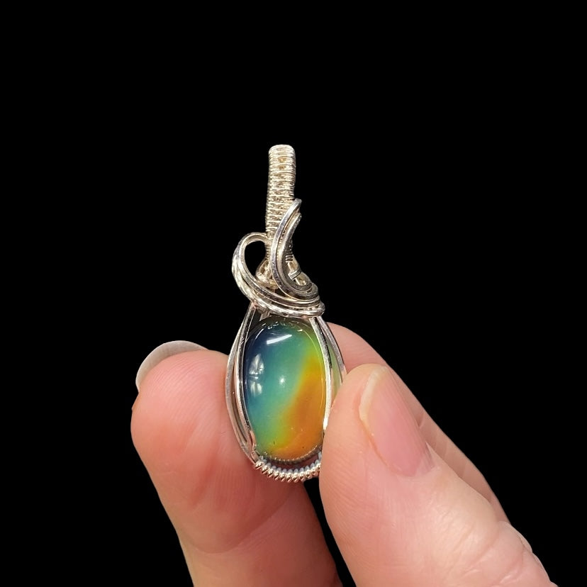 Color Changing Mood Stone & Sterling Silver Wire Wrapped Pendant